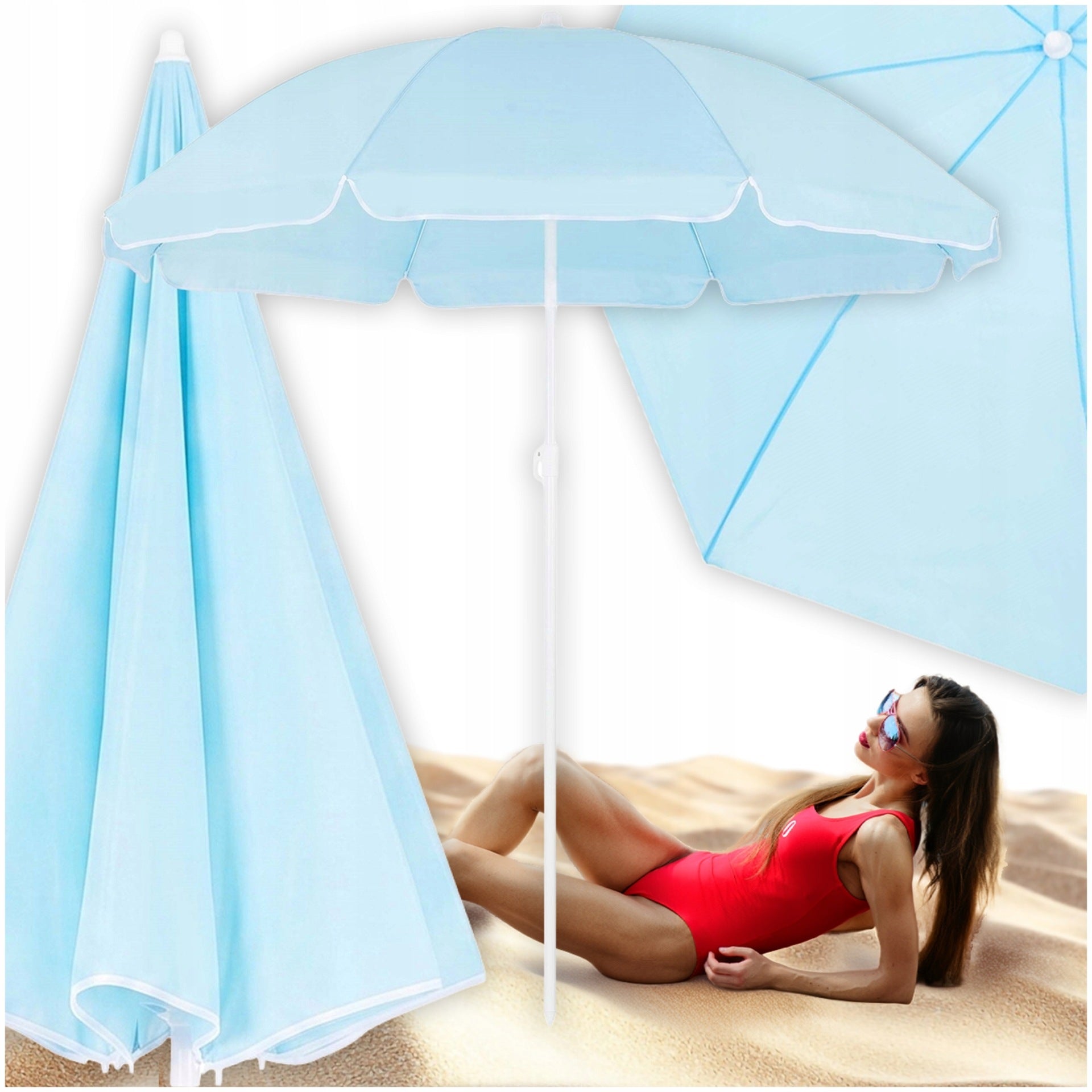 BEACH UMBRELLA GARDEN BEACH HAMMERED FOLDING 160cm BALCONY LARGE UPF50+