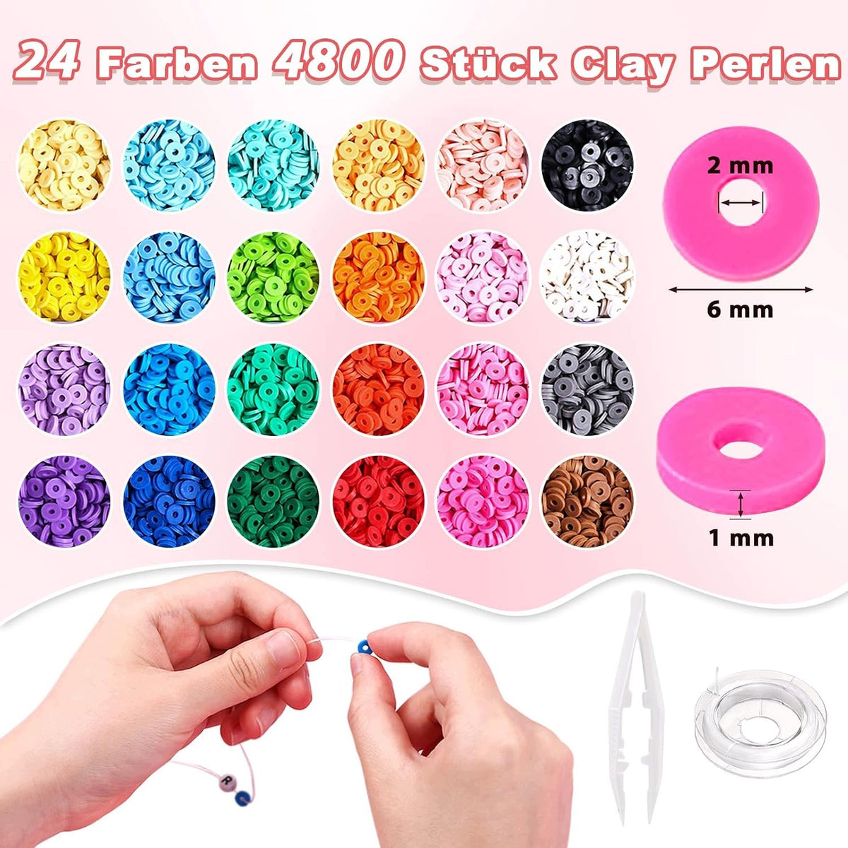 BEADS SET OF 6MM 24 COLORS POLYMER CLAY 6457 PIECES FOR JEWELRY Brand no brand