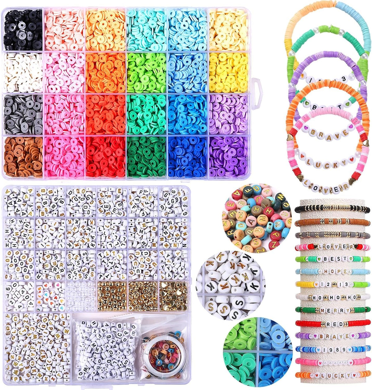 BEADS SET OF 6MM 24 COLORS POLYMER CLAY 6457 PIECES FOR JEWELRY