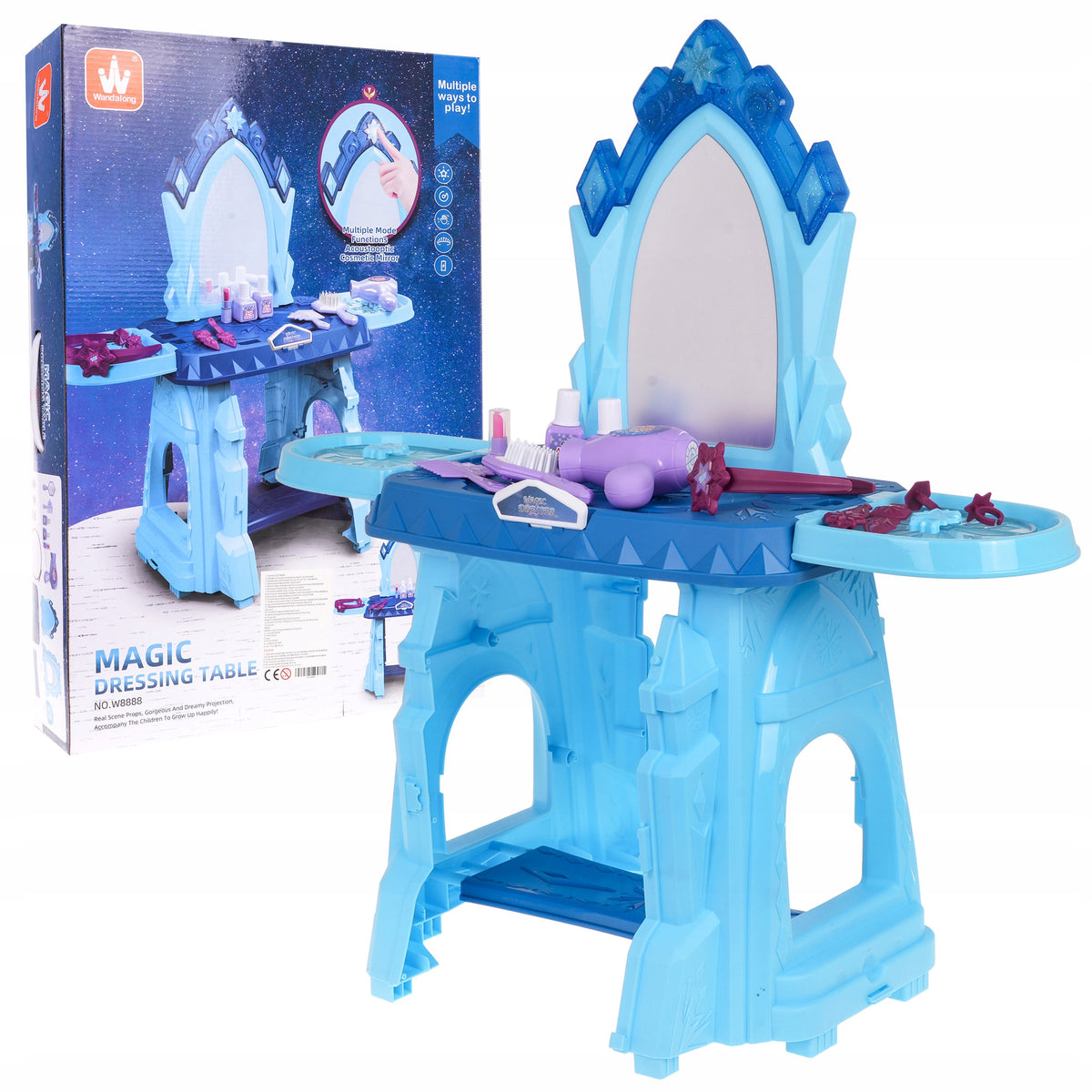 BEAUTIFUL BLUE PRINCESS VANITY TABLE WITH MIRROR AND ACCESSORIES