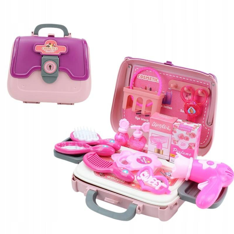 BEAUTY SALON CHEST SET IN SUITCASE BAG AND BELT FOR CHILDREN 24 EL. Manufacturer code KOSMETYCZKA NA KOSMETYKI