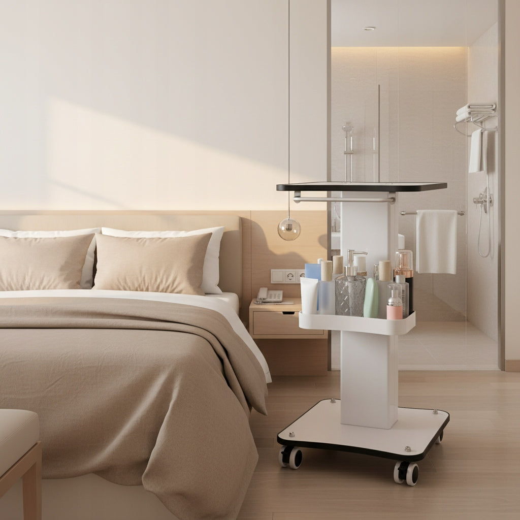 BEAUTY TROLLEY CART 3-LAYER SALON/SPA STAND ROLLER WITH HANDLE 40KG LOAD Packaging status original