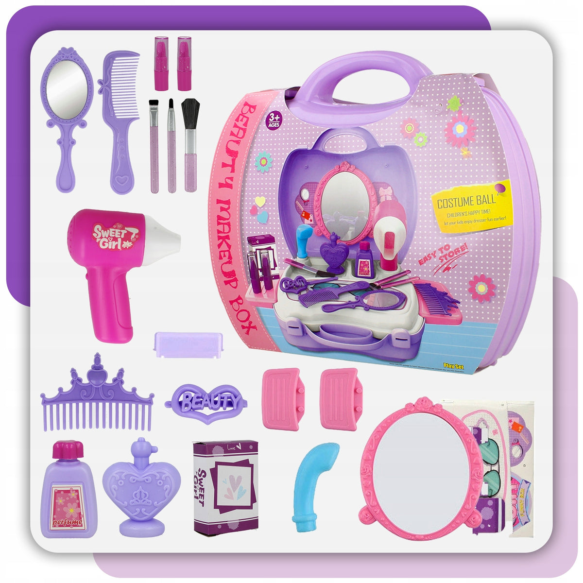 BEAUTY VANITY CASE SET + ACCESSORIES HAIRDRYER MIRROR CLIP 21 PCS Brand Stator