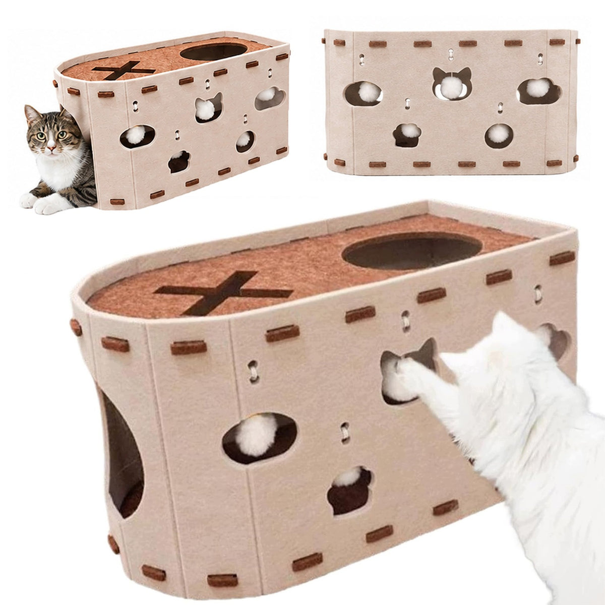 BED FELT CAT NEST CONSTRUCTION DOUBLE LAYER BEIGE 52*30*30CM