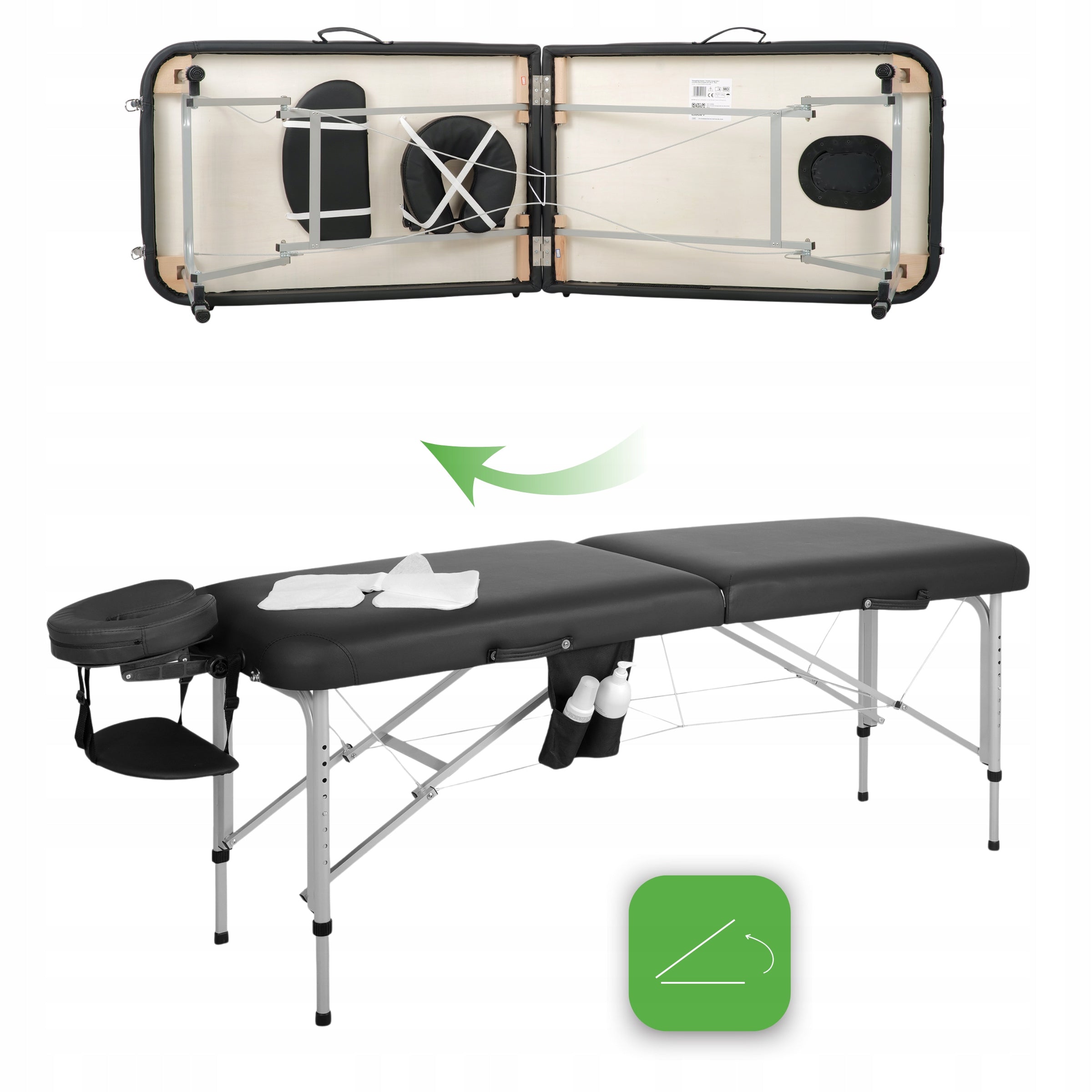 BED MASSAGE TABLE ALUMINUM FOLDING VERA 60CM BLACK WITH ACCESSORIES Frame material aluminum