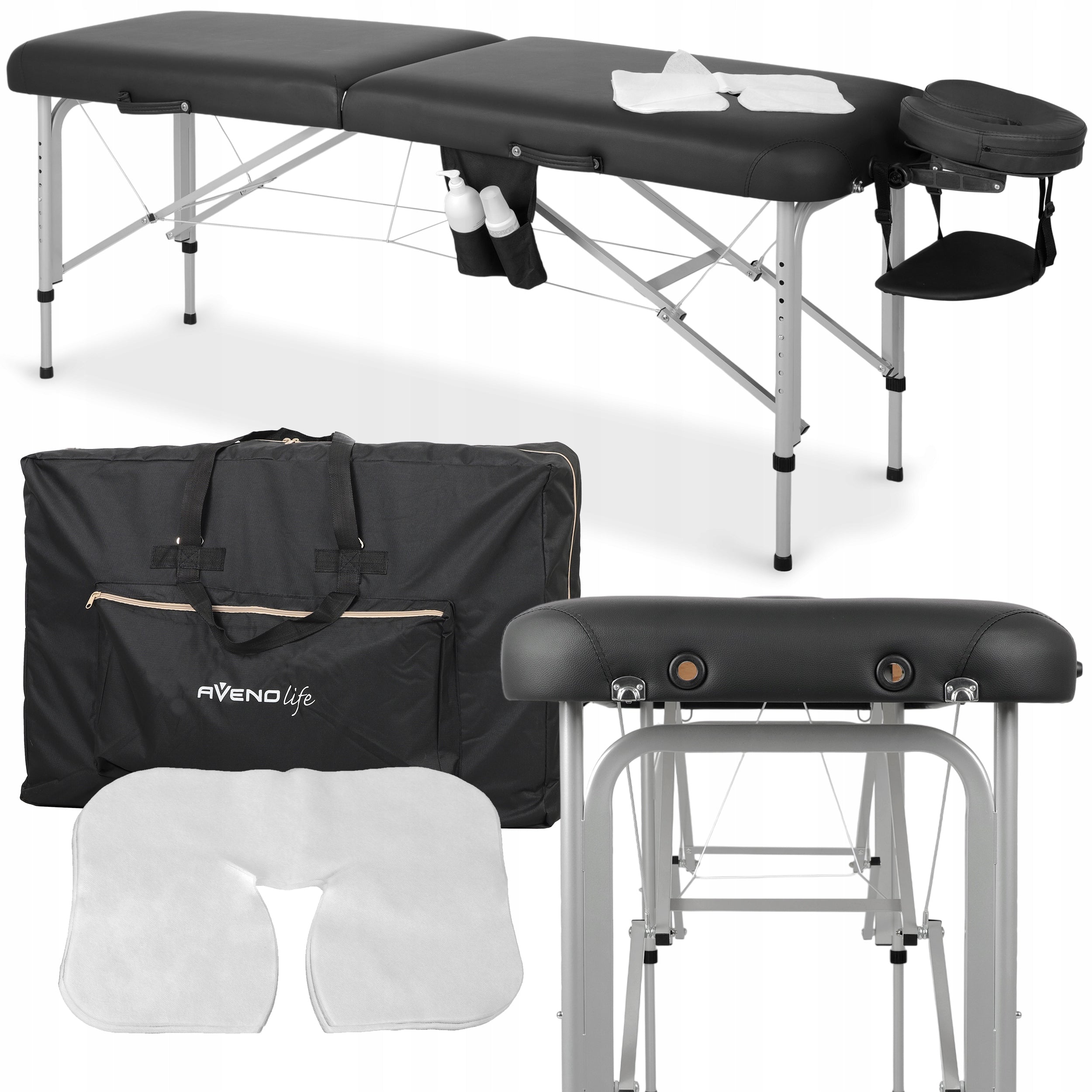 BED MASSAGE TABLE ALUMINUM FOLDING VERA 60CM BLACK WITH ACCESSORIES