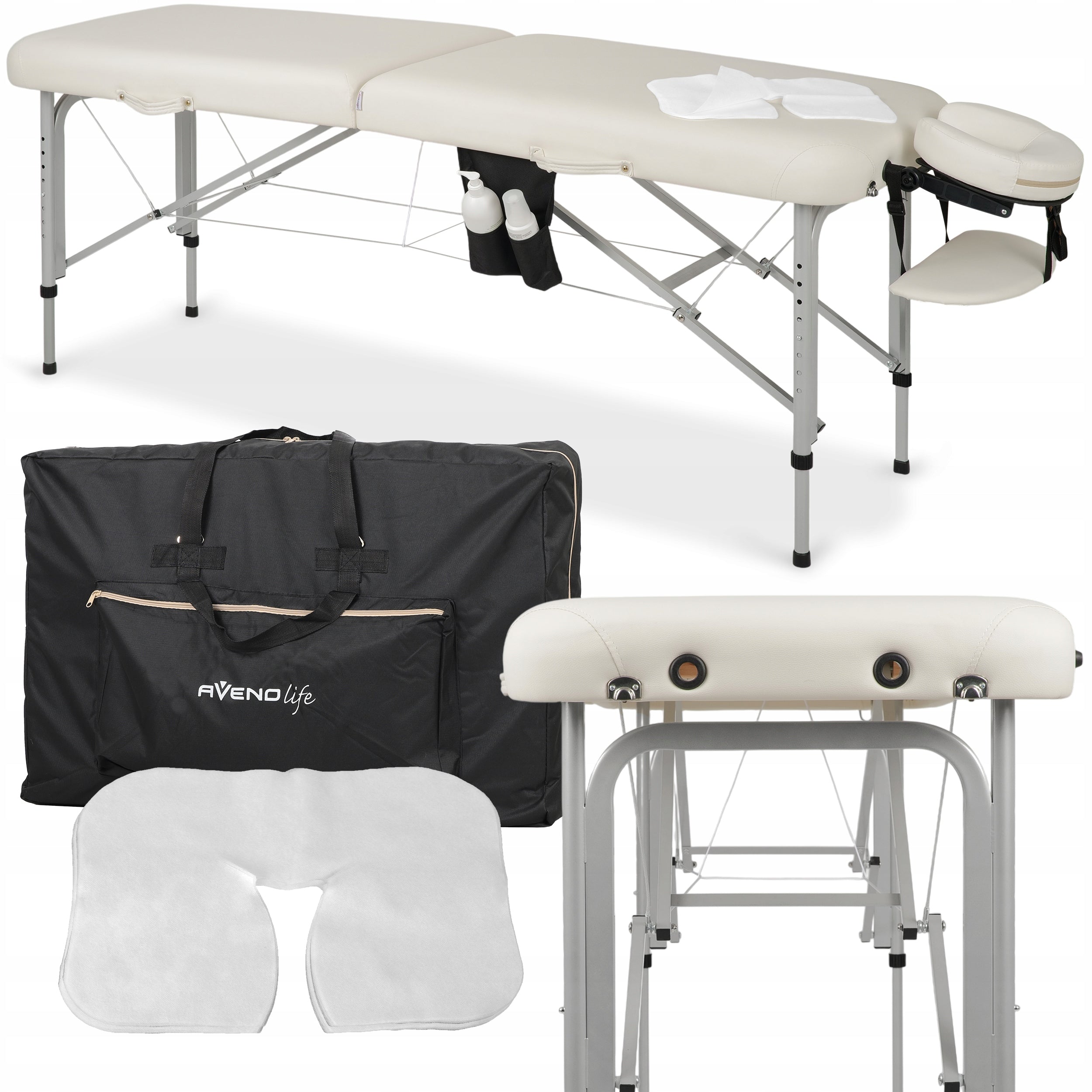 BED MASSAGE TABLE ALUMINUM FOLDING VERA 60CM WHITE WITH ACCESSORIES