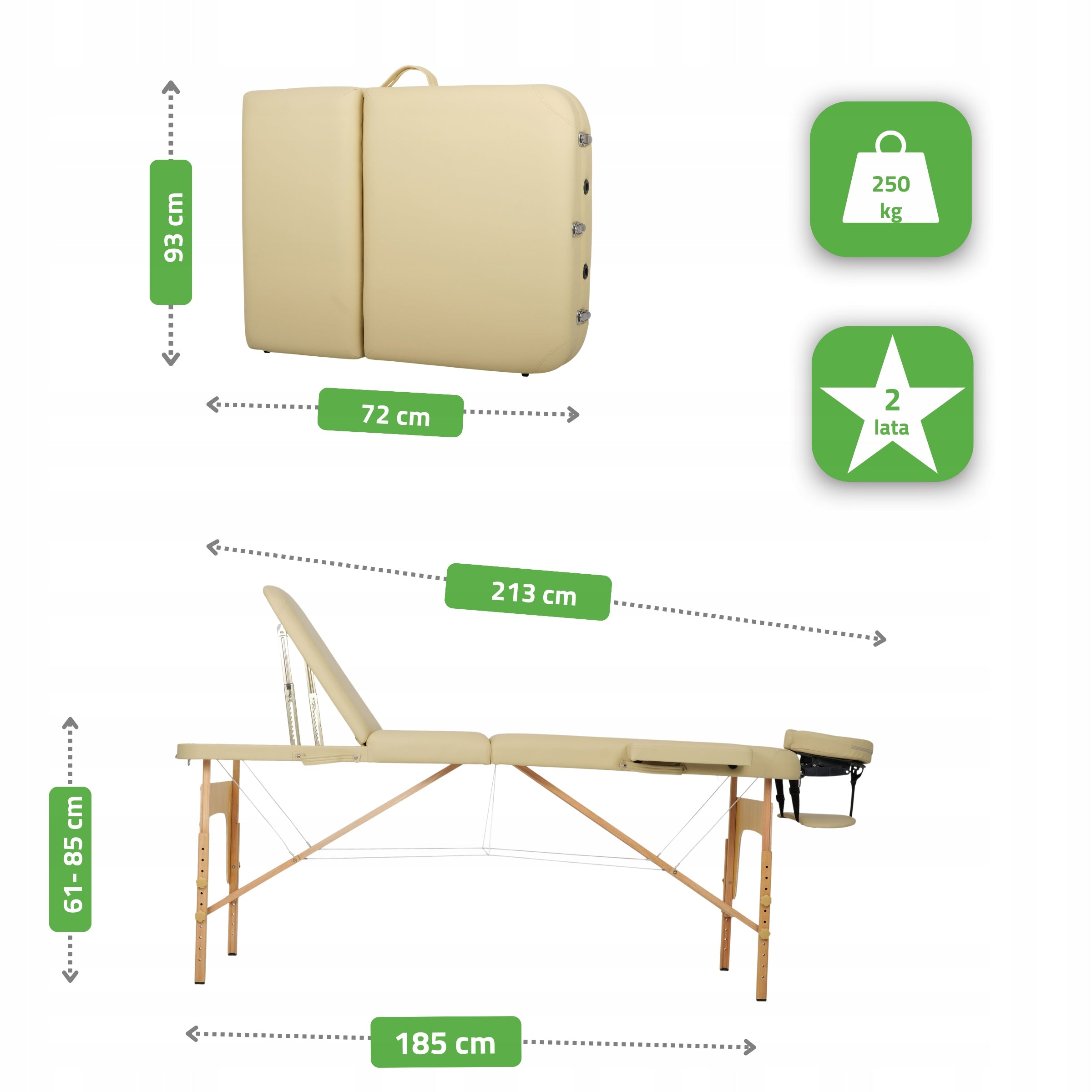 BED MASSAGE TABLE FOLDING 70 CM 3 SEGMENTS BIANCA COVER FOAM 5CM Manufacturer code Stół do masażu Bianca
