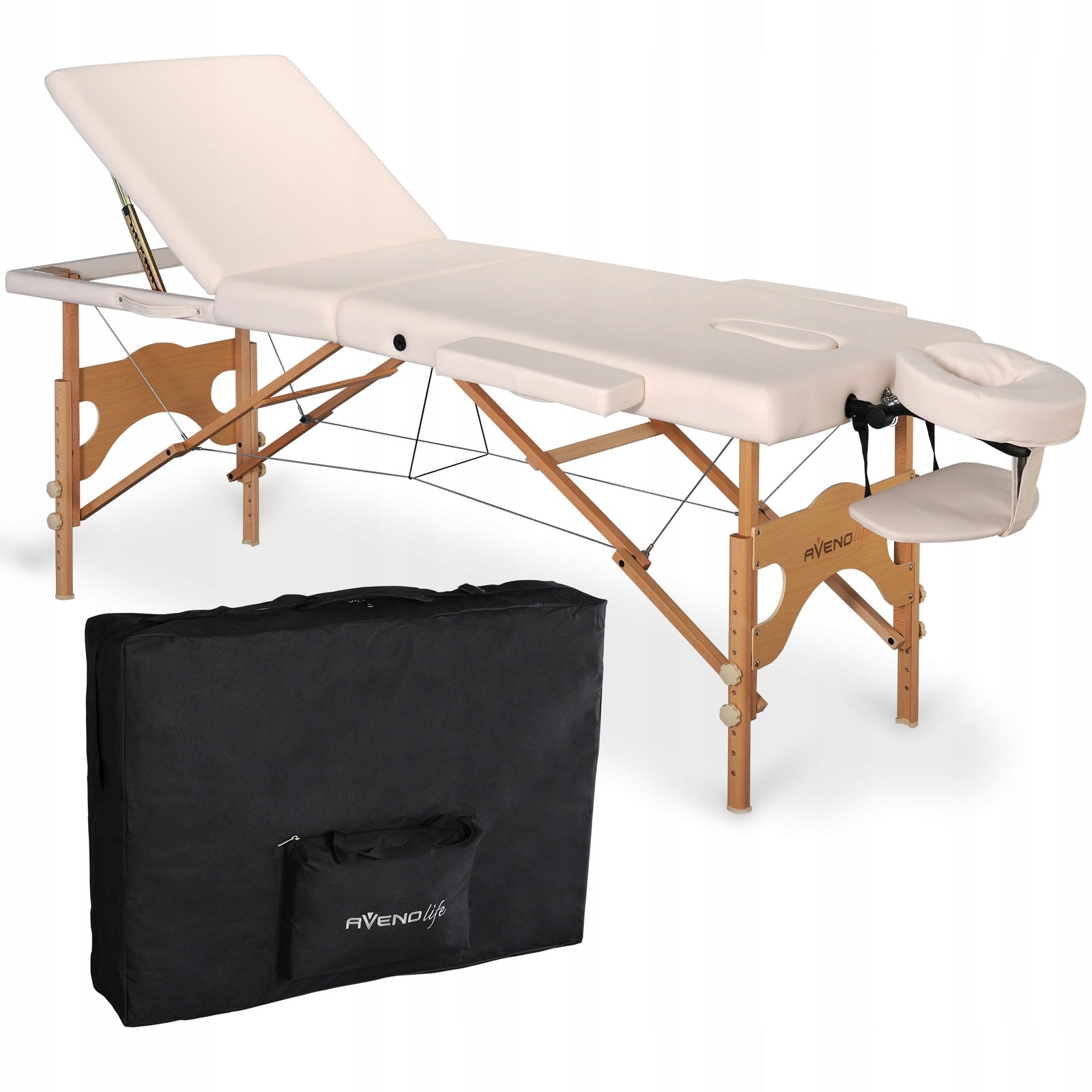 BED MASSAGE TABLE FOLDING WOOD 3 SEGMENTS EDEN 64 CM ADJUSTMENT BEIGE Color brown