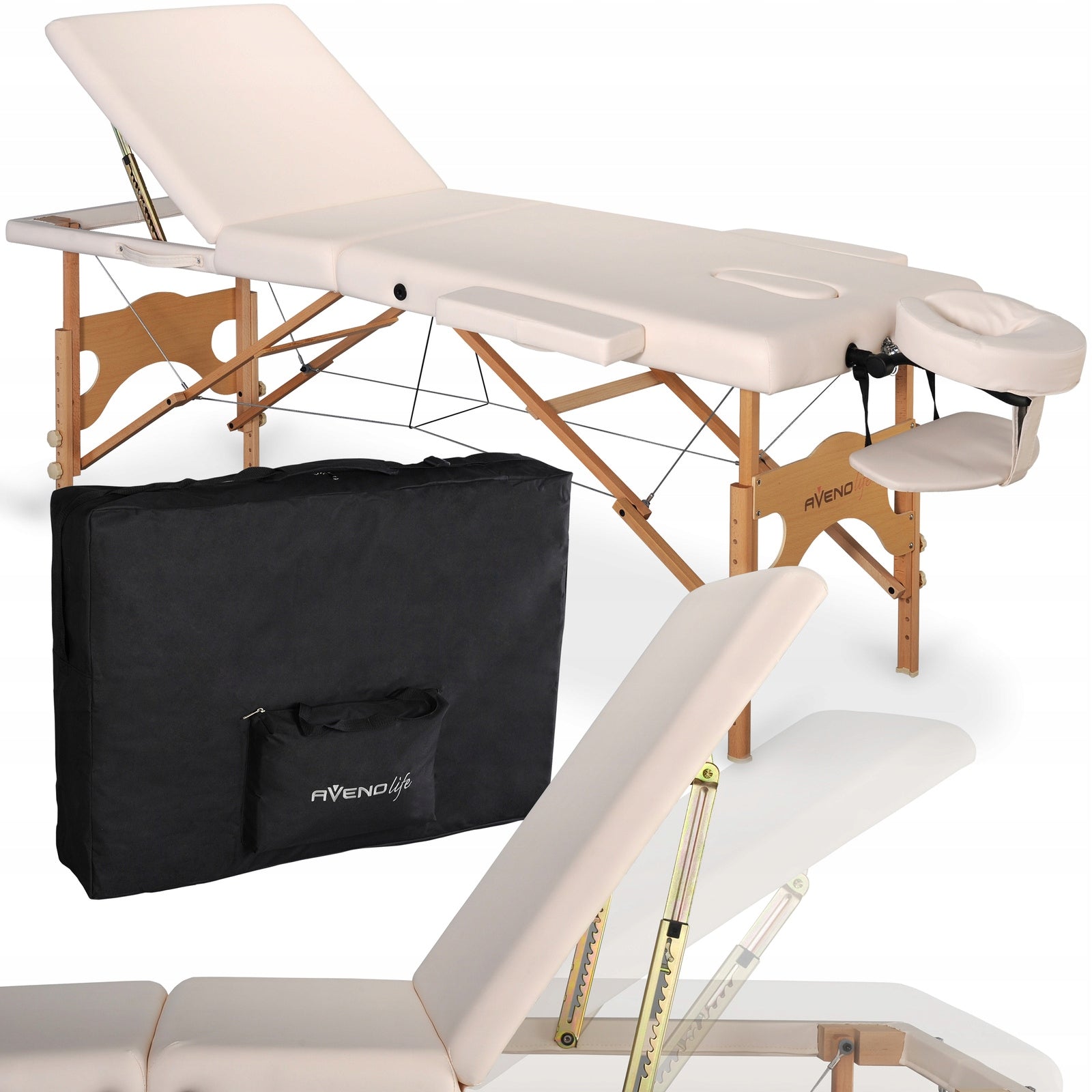 BED MASSAGE TABLE FOLDING WOOD 3 SEGMENTS EDEN 64 CM ADJUSTMENT BEIGE