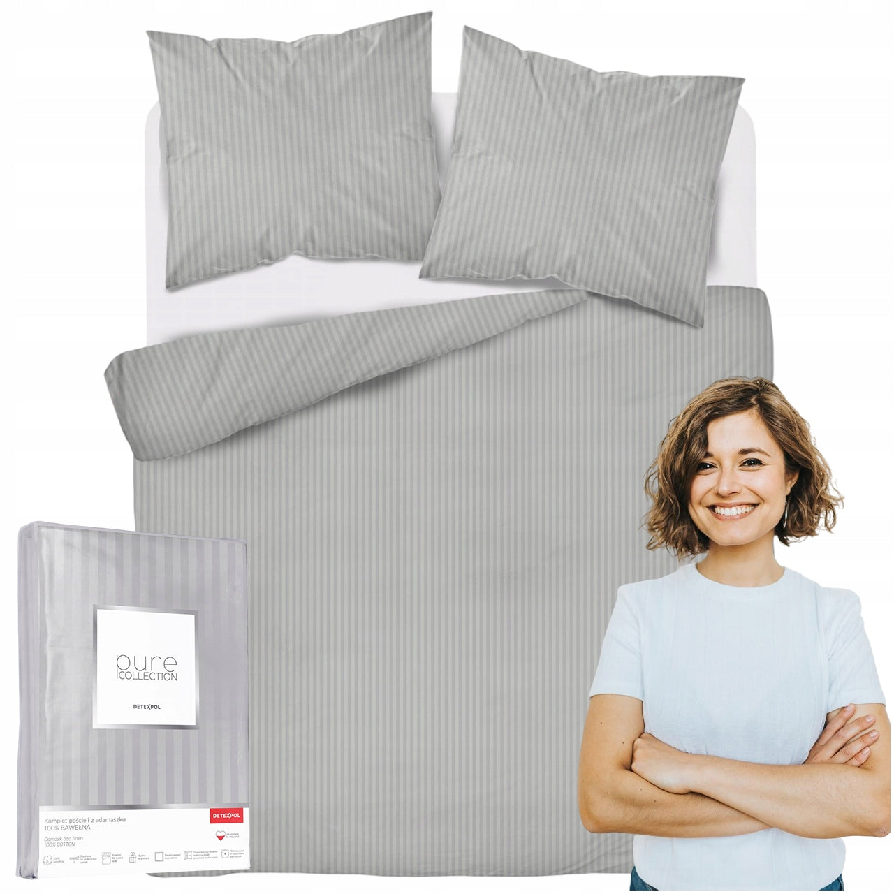 BEDDING 160X200 DAMASK COTTON PURE LIGHT GREY