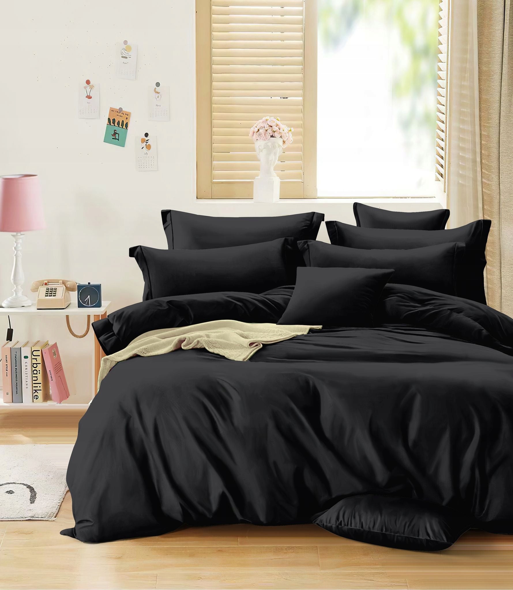 BEDDING SET 160x200 2x PILLOWCASES 70x80 DOUBLE-SIDED SMOOTH SOFT BLACK Packaging status original