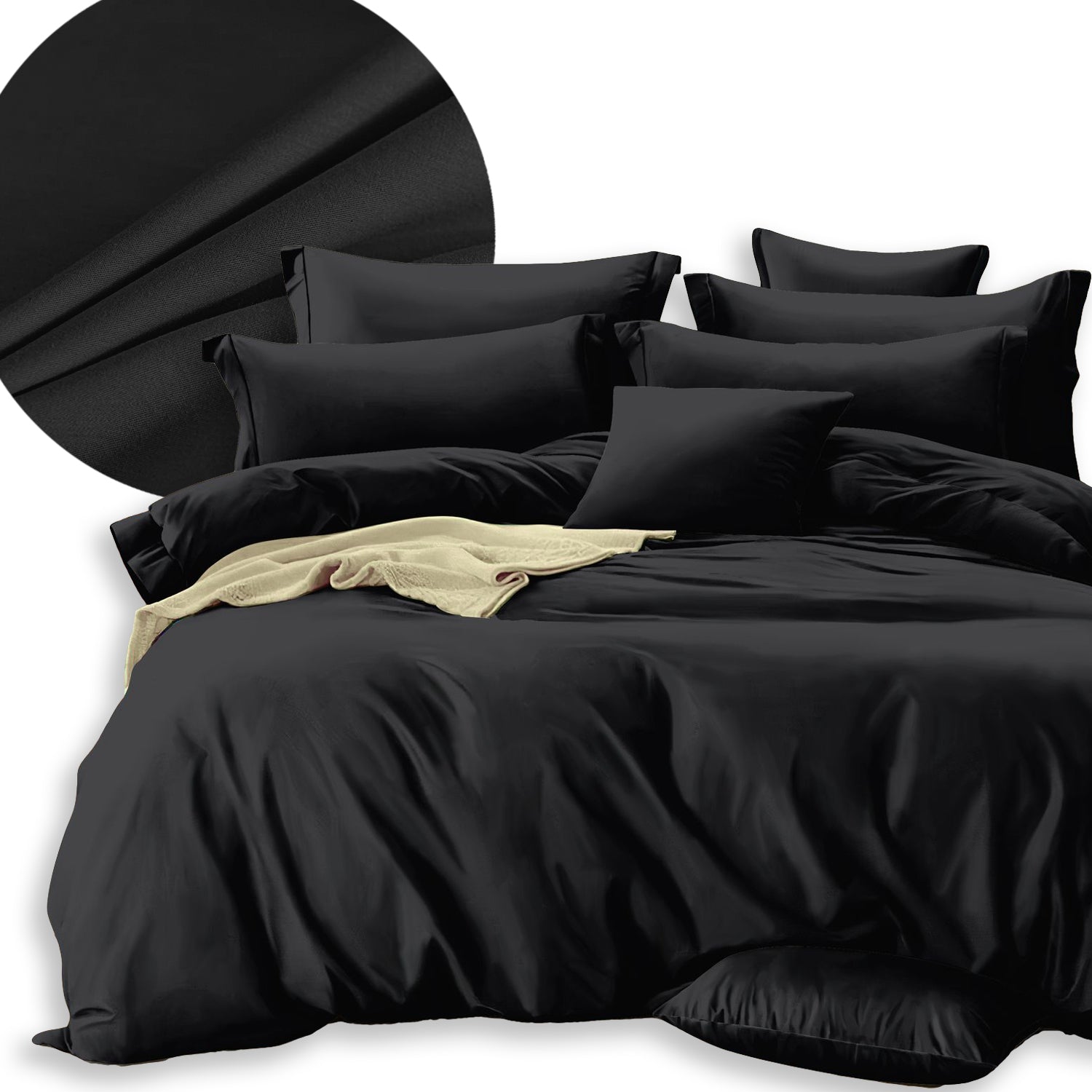 BEDDING SET 160x200 2x PILLOWCASES 70x80 DOUBLE-SIDED SMOOTH SOFT BLACK