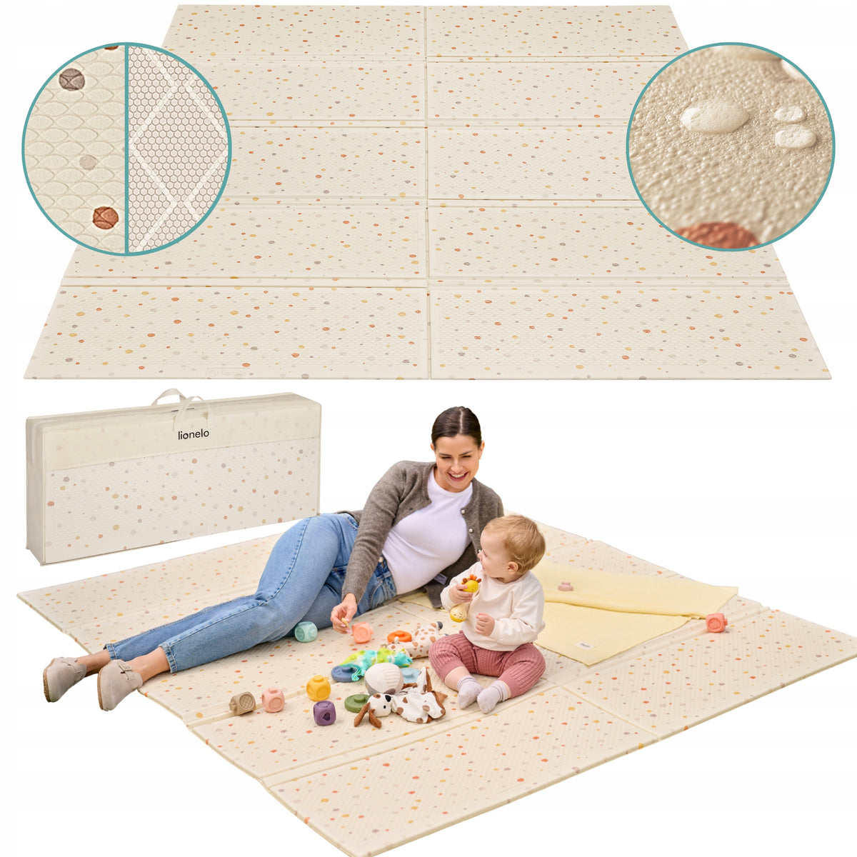 BEIGE BOHO Foam Educational Mat LARGE Double Sided180x201cm Lionelo Zora