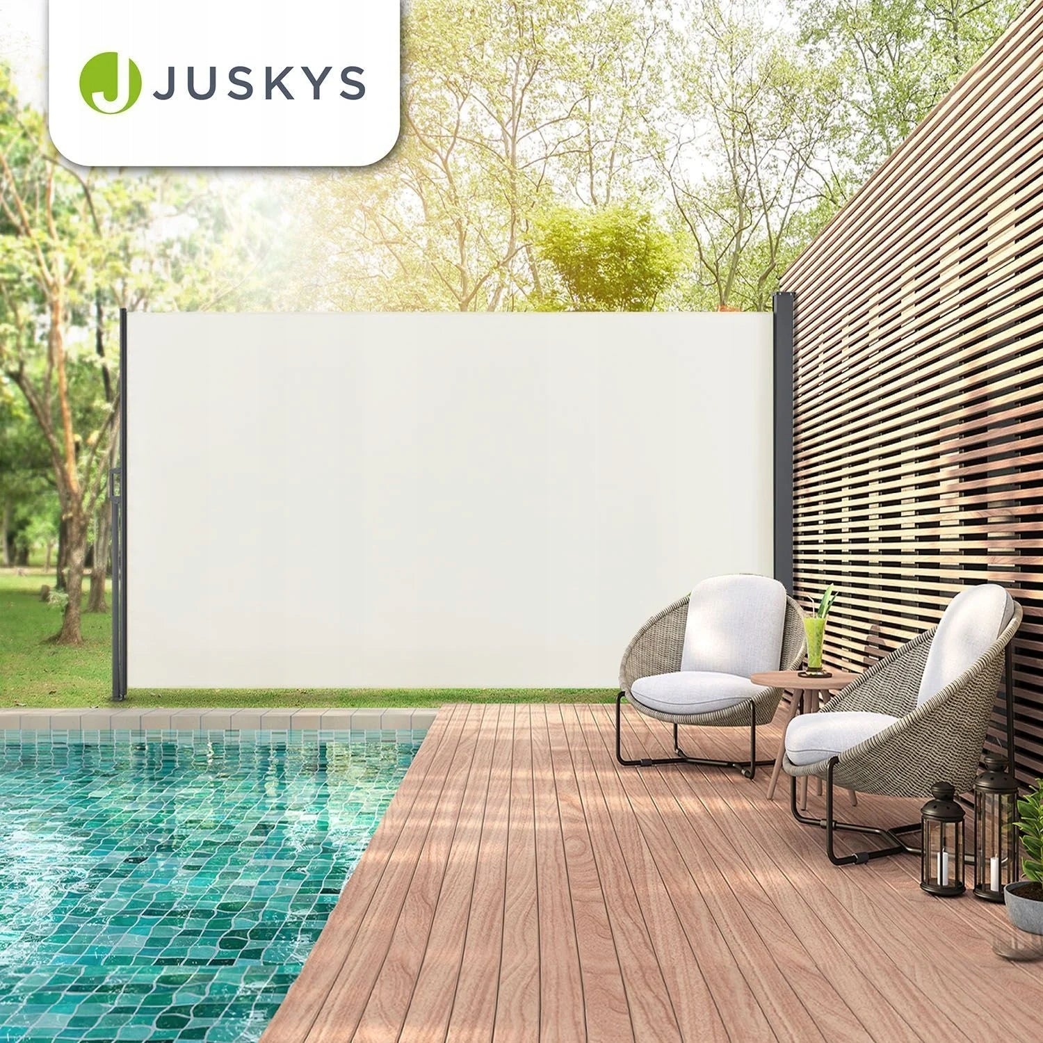 BEIGE SIDE AWNING EXTENDABLE 300x160 CM RETRACTABLE ROLLER BLIND TERRACE COVER Main material fabric