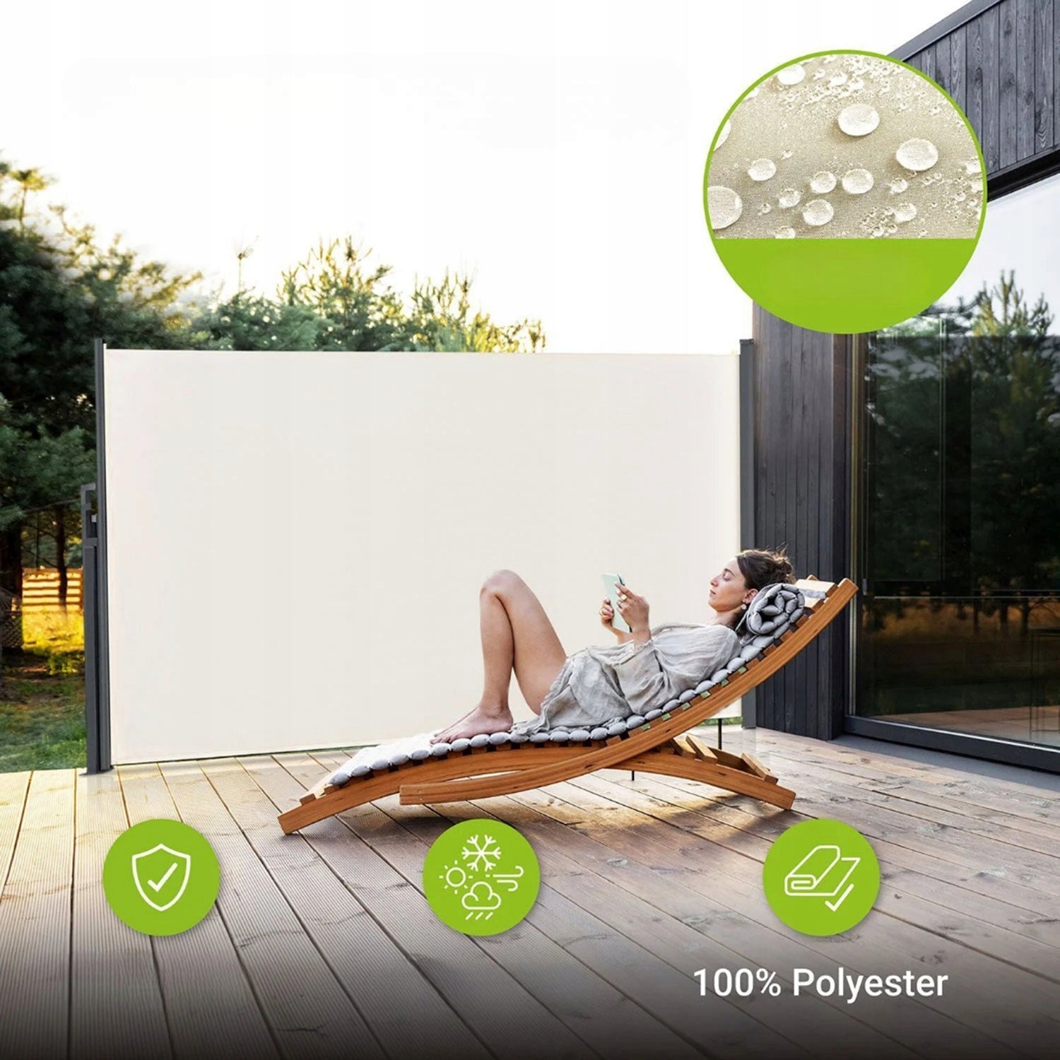 BEIGE SIDE AWNING EXTENDABLE 300x180 CM RETRACTABLE ROLLER BLIND TERRACE COVER Brand no brand