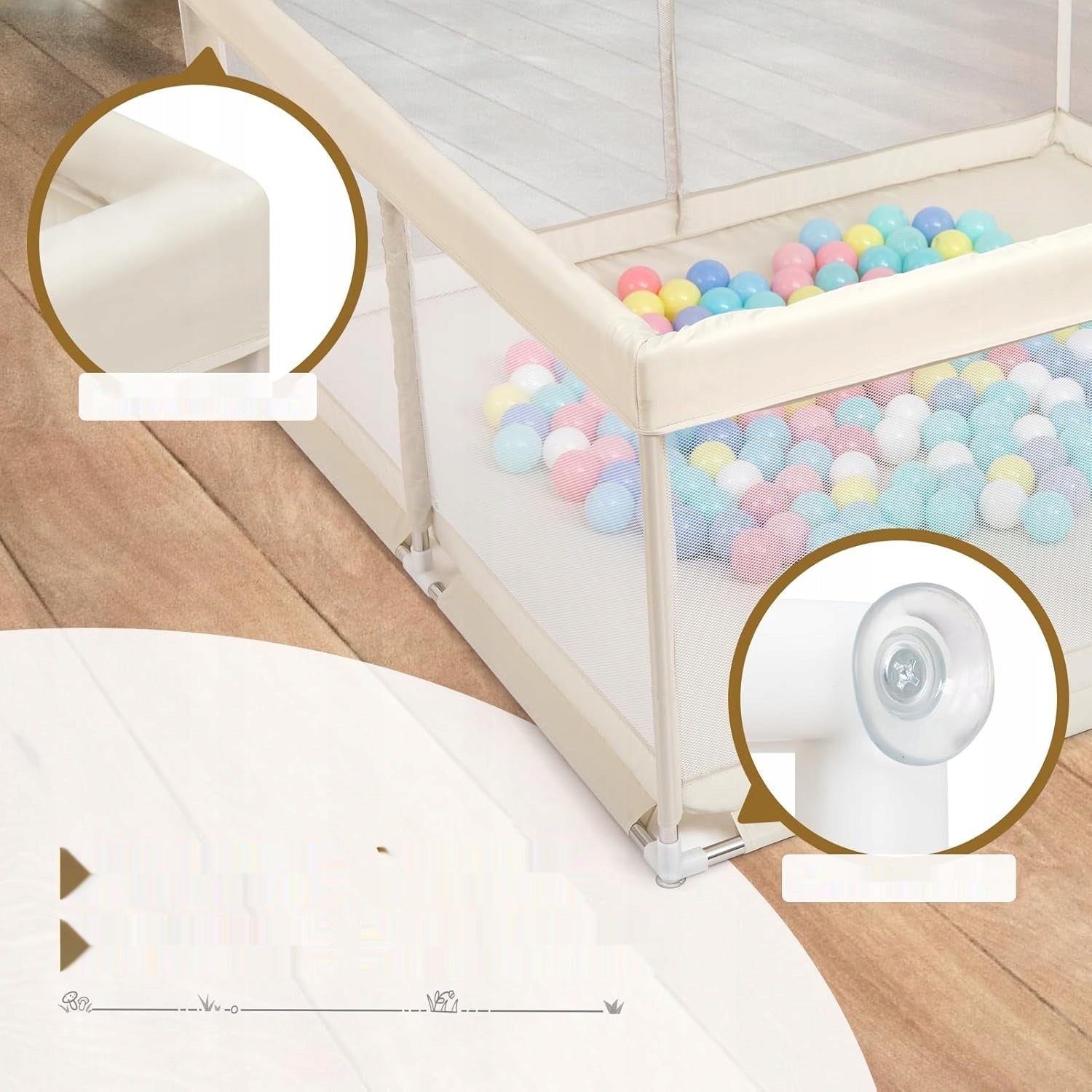 BEJOY Baby playpen, 150 cm, compact and powerful, foam protection Brand no brand