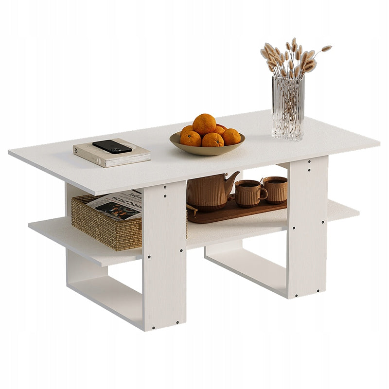 BENCH COFFEE TABLE WHITE MODERN WITH SHELF LIVING ROOM LOFT ROOM LARGE 120 CM