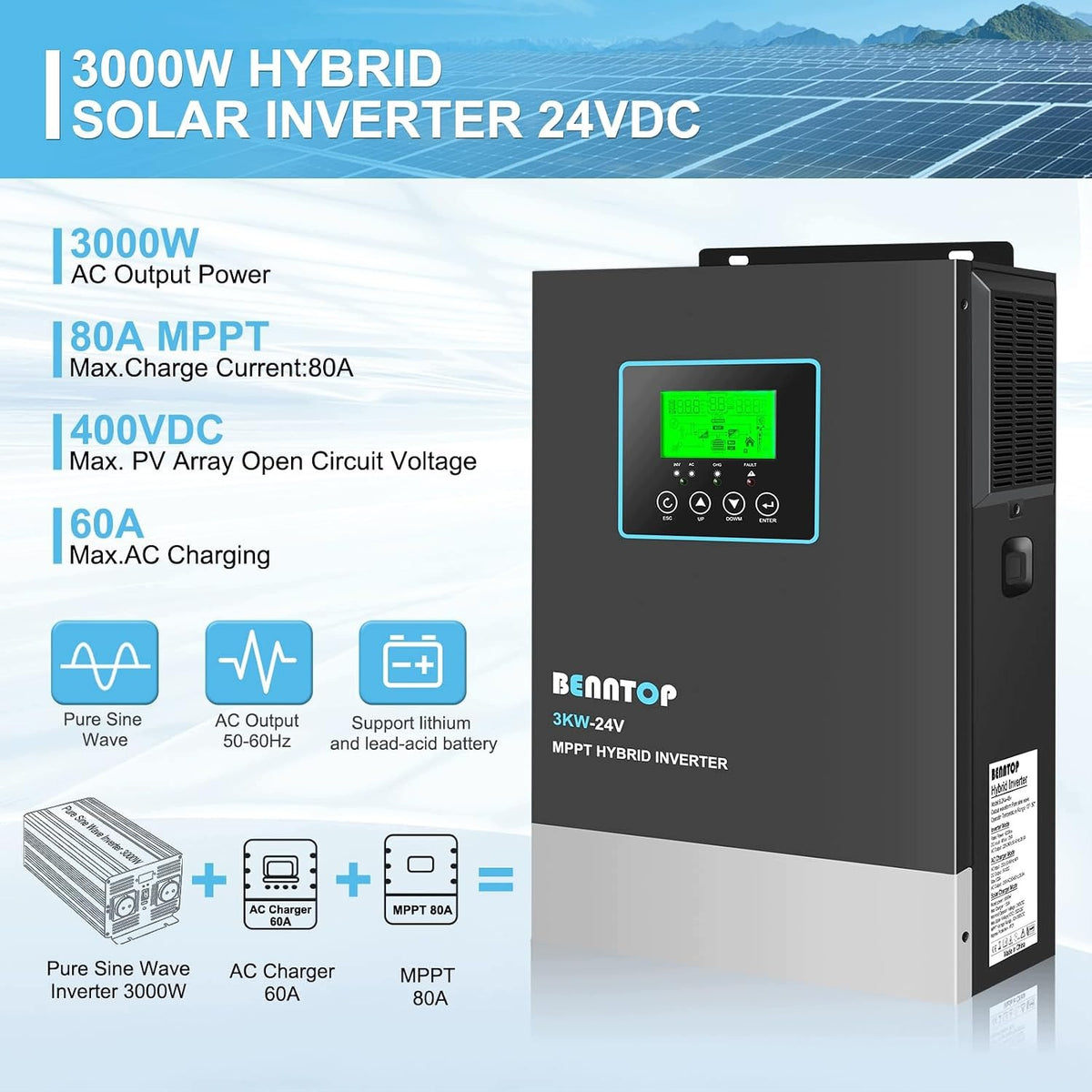 BENNTOP Converter 3000W 24V 230V Pure Sinus MPPT 80A 400V Brand no brand