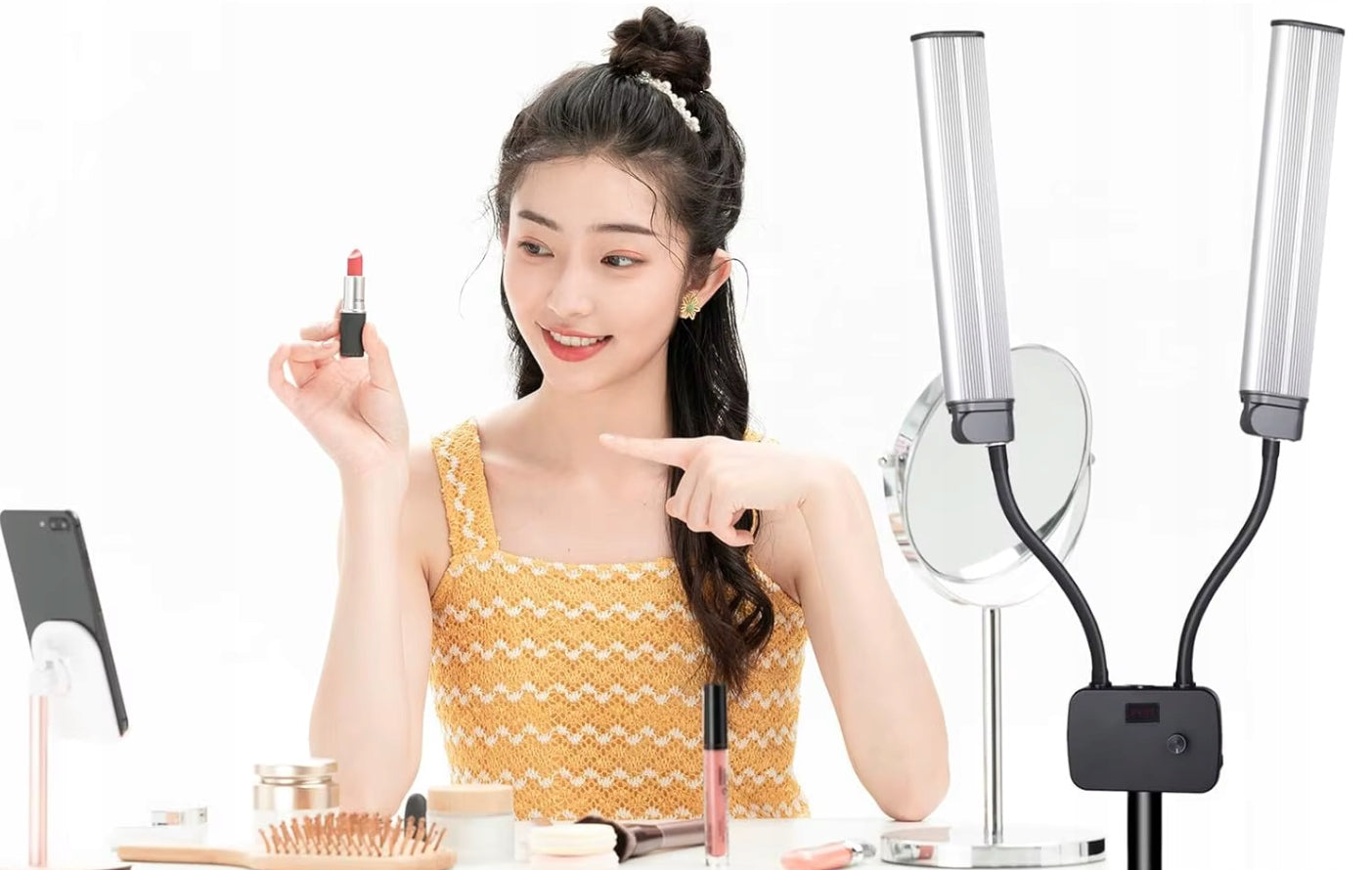 BENT DOUBLE EYELASH MAKEUP COSMETIC LAMP FLOOR LED TRIPOD 40W Packaging status original
