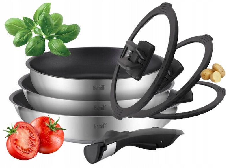 BERRETTI COMODO Pan set 20/24/28 cm with detachable handle + lids