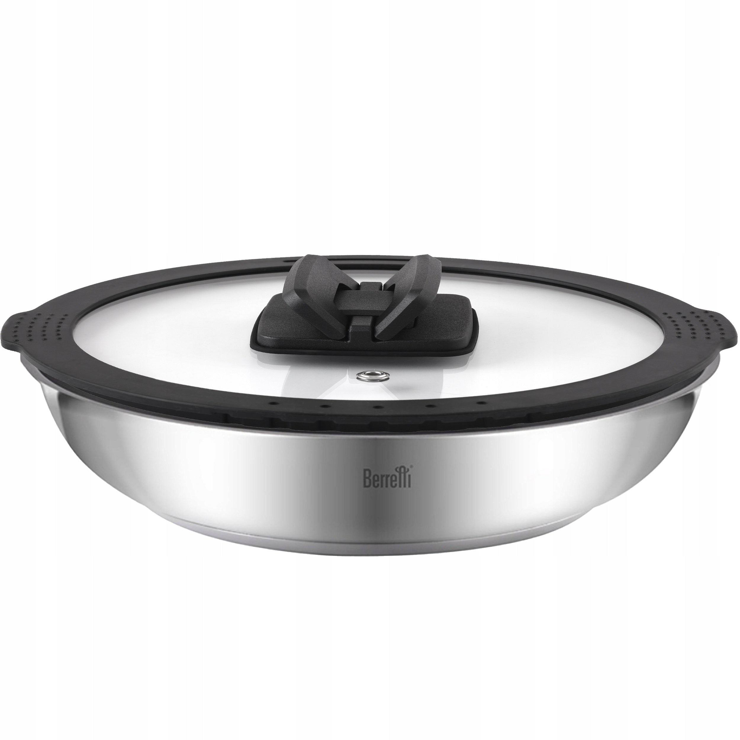 BERRETTI SET STEEL PAN WITH GLASS LID AND DETACHABLE HANDLE 22cm Packaging status original
