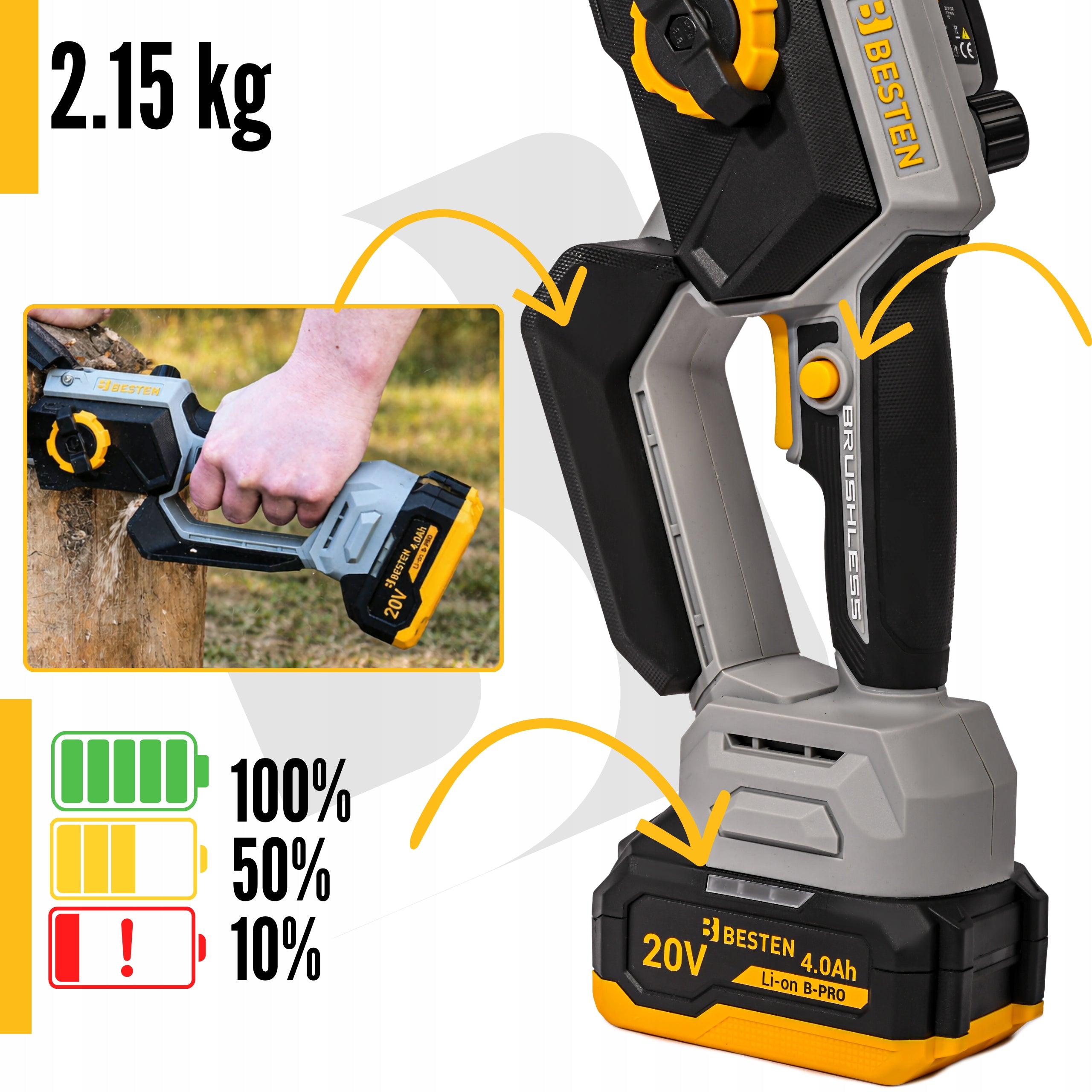 BESTEN Chainsaw Cordless Branch Saw Brushless POWERFUL Product weight with unit packaging 4.2 kg