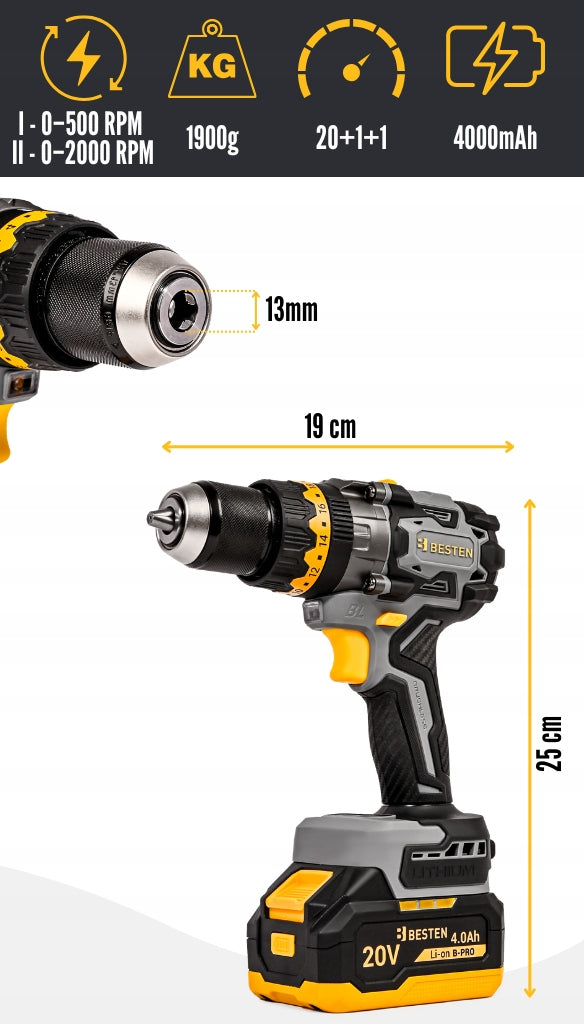 BESTEN Cordless Impactless Screwdriver 150 Nm 4,0Ah Packaging status original