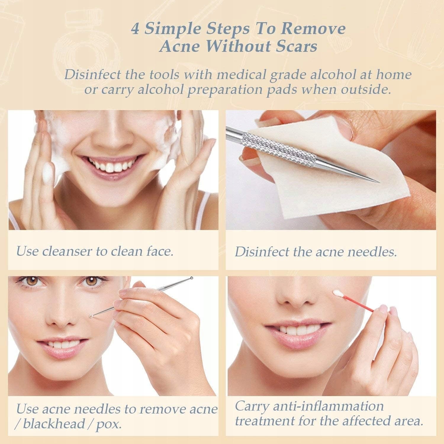 BESTOPE PRO 6-Piece Blackhead Removal Kit Stainless Steel Handle Manufacturer code BP01002SIR