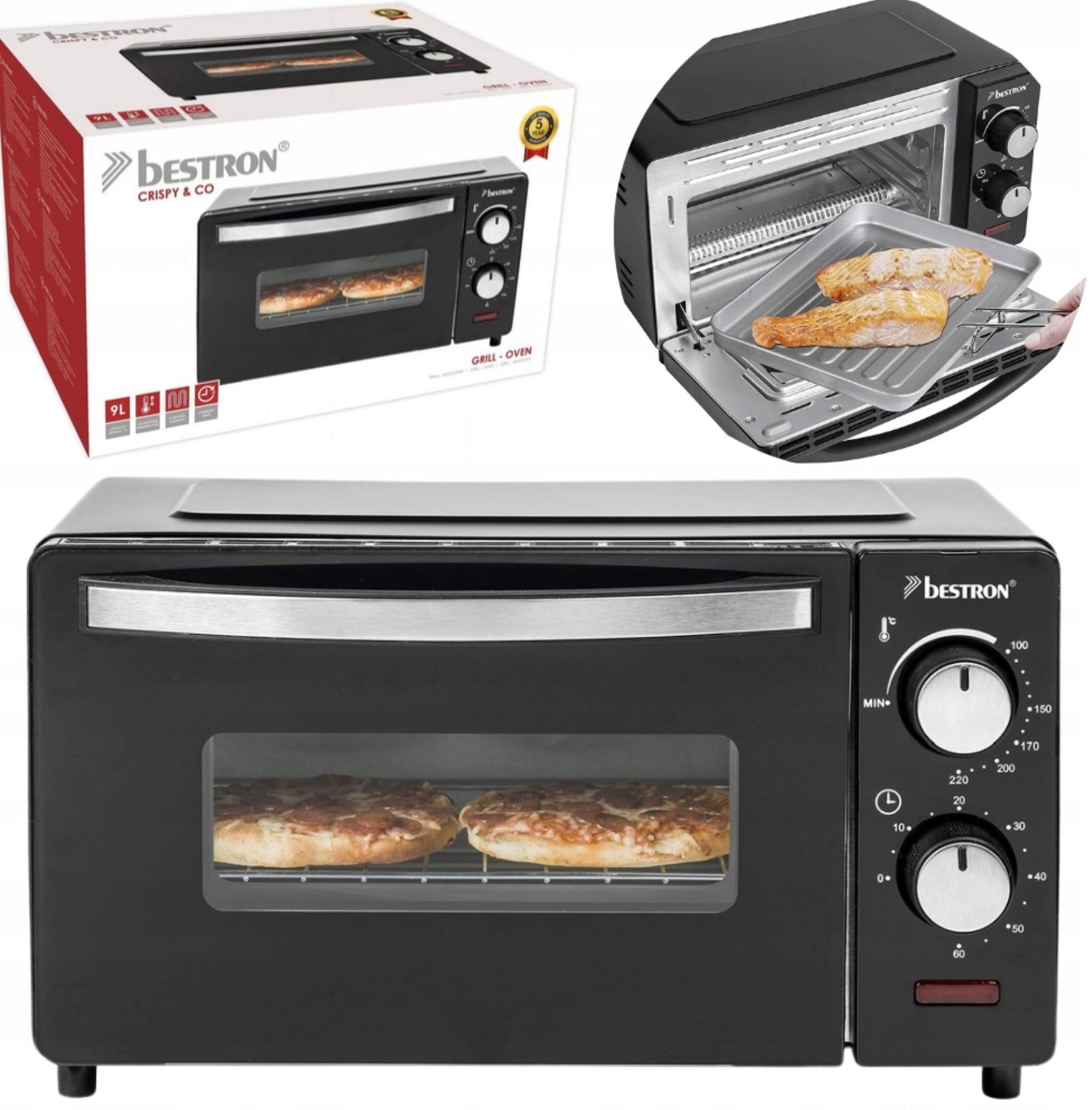 BESTRON MINI OVEN ELECTRIC TOASTER GRILL BLACK 9 L 800 W