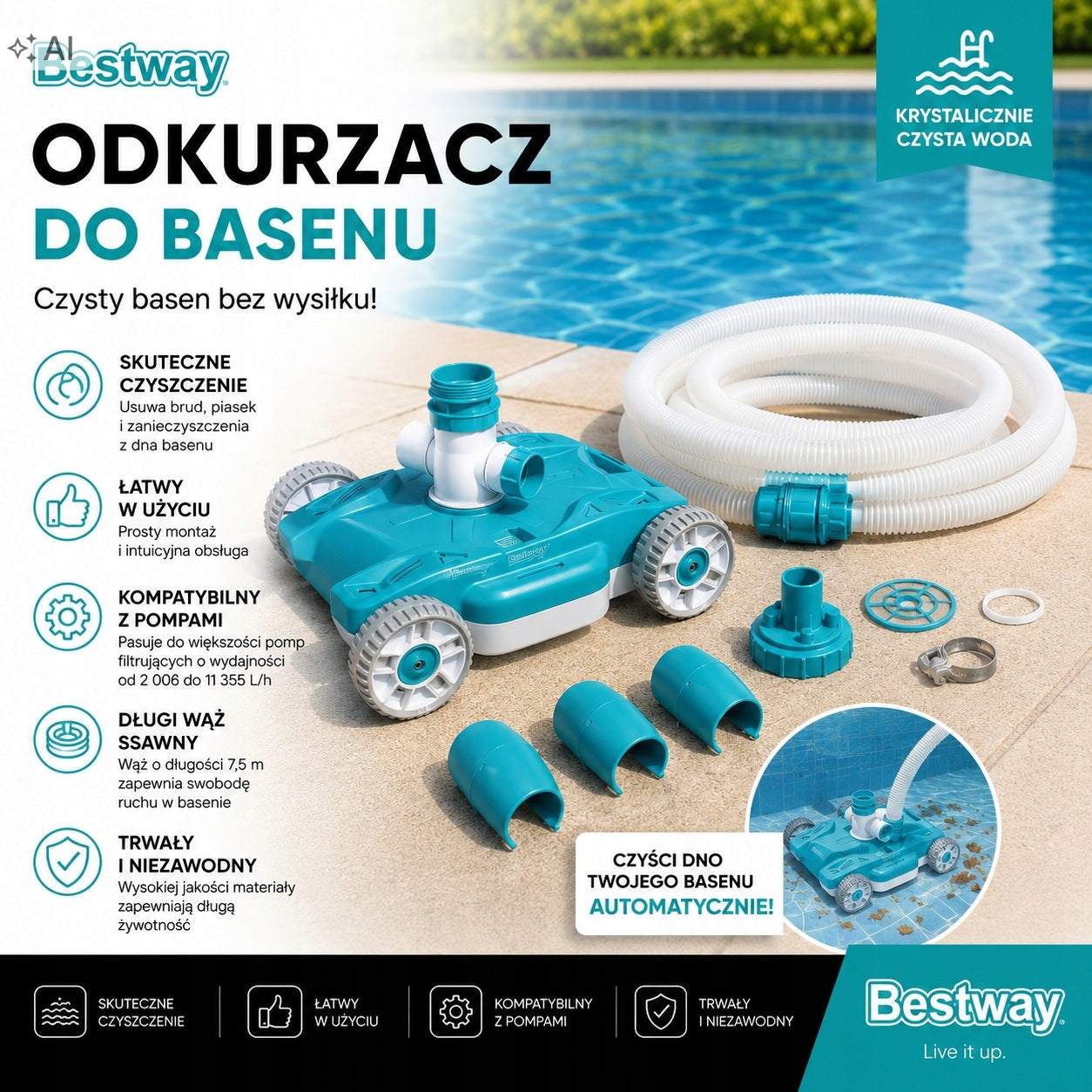 BESTWAY 58665 FLOWCLEAR AQUADRIFT Automatic Pool Vacuum Cleaner for Swimming Pool Manufacturer Bestway