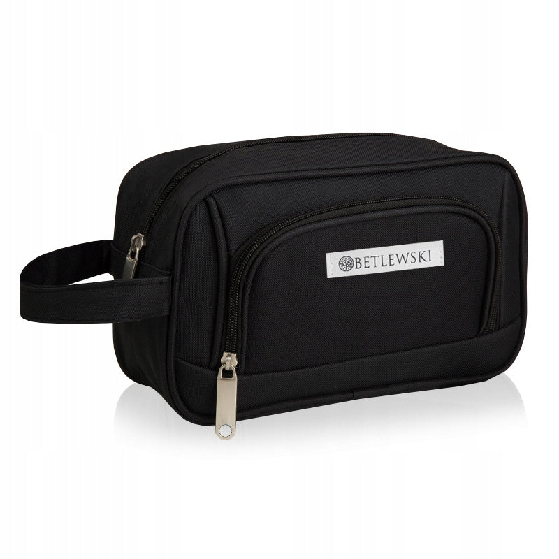 BETLEWSKI Travel Cosmetic Bag SPACIOUS Men's Organizer Black for Travel Brand Betlewski
