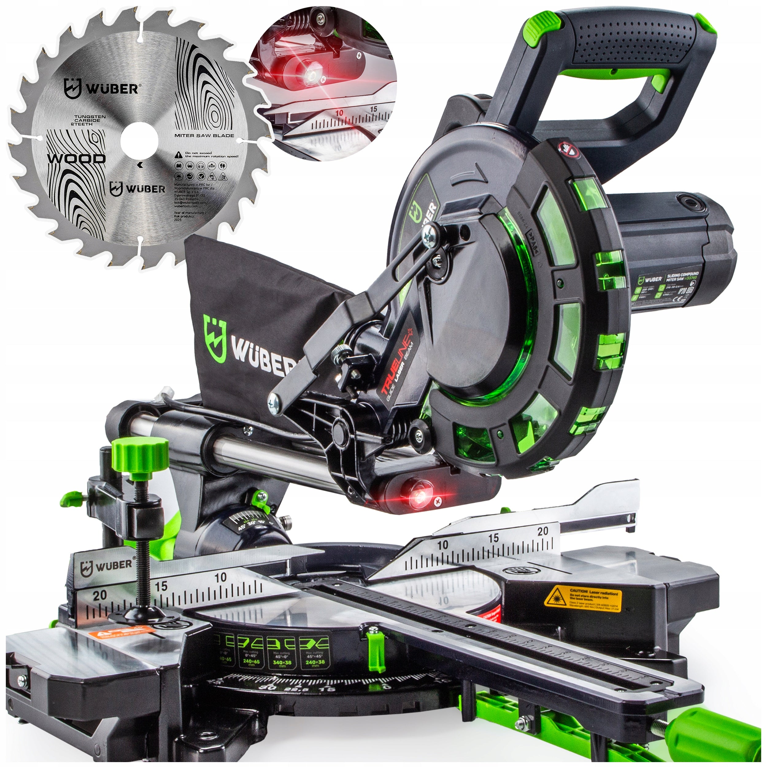BEVEL SAW WITH FEED SLASH FOR WOOD 1700W + LASER + DISC 210MM 24T