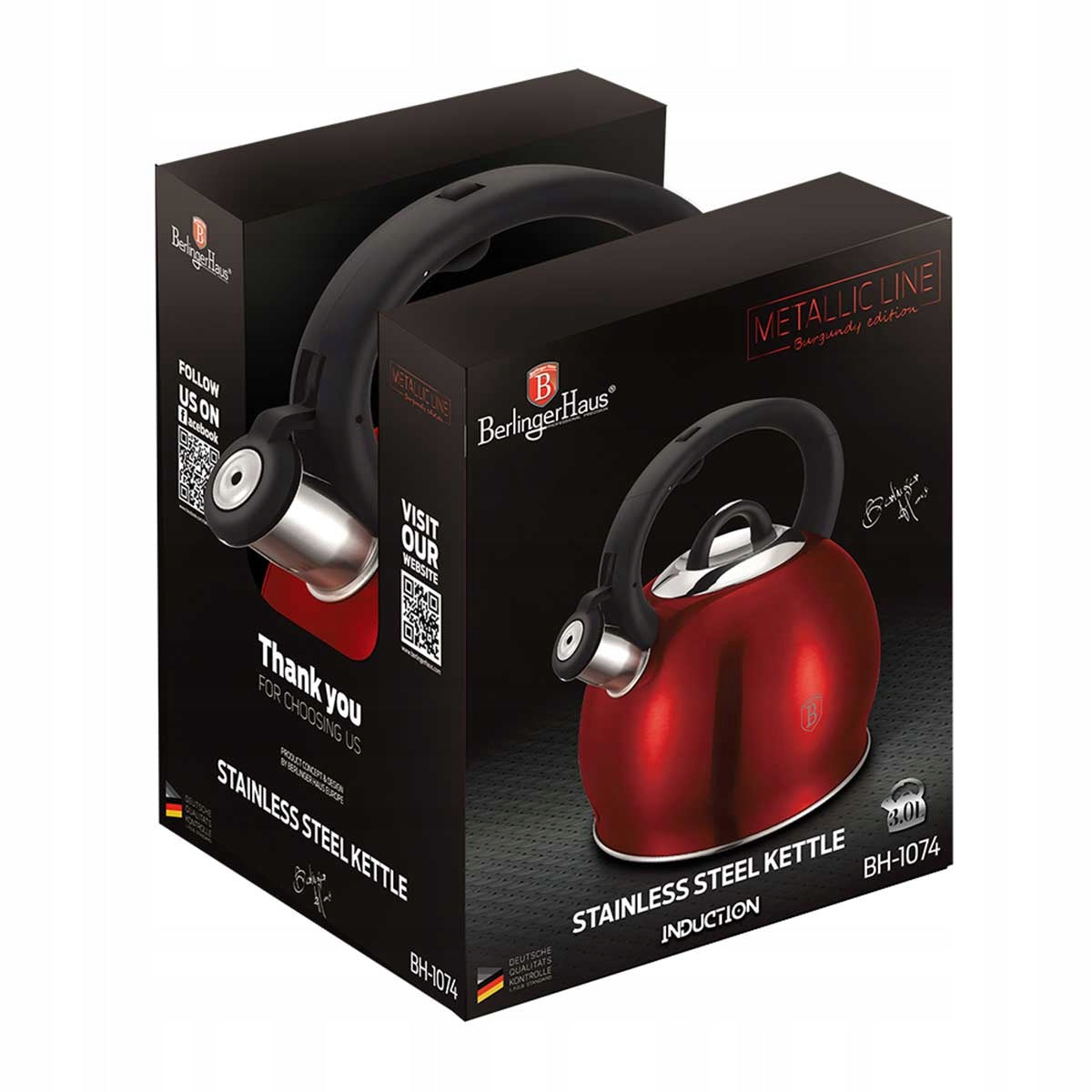 BH-1074 - Traditional steel kettle 3 l Berlinger Haus Burgundy Line Packaging status original