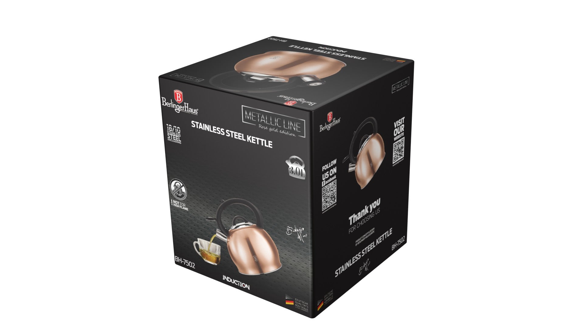 BH-7502 - Traditional steel kettle 3L Berlinger Haus Rose Gold Collection Packaging status original