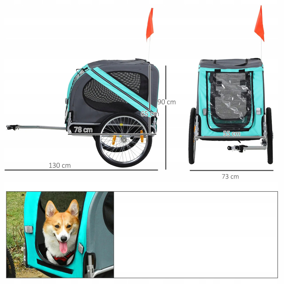 BICYCLE TRAILER FOR BICYCLE DOG STROLLER UP TO 20KG FOLDING TURQUOISE Packaging status original