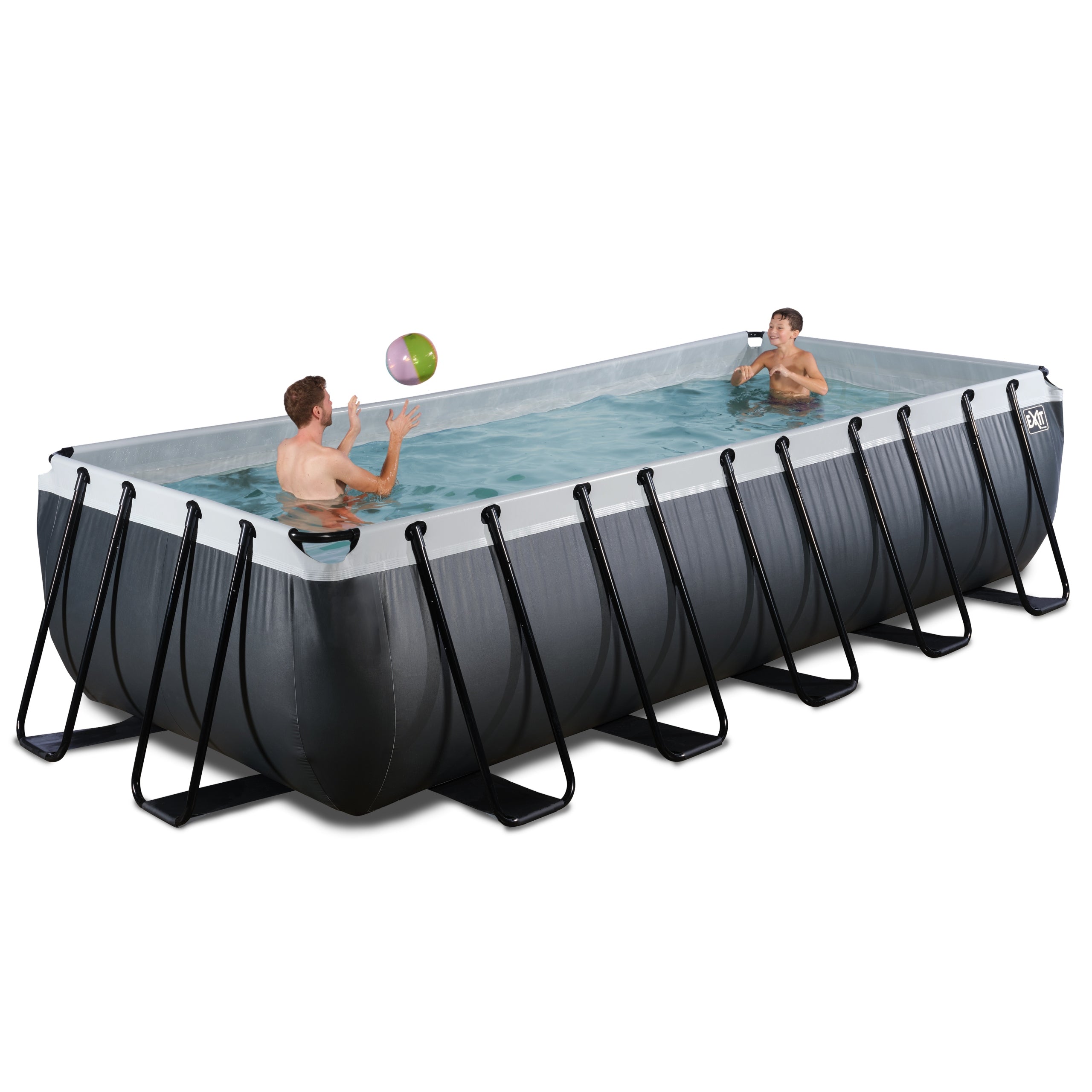 BIG POOL EXIT Black Leather GARDEN 540x250x122 CM + LADDER + PUMP Series 30.27.53.20