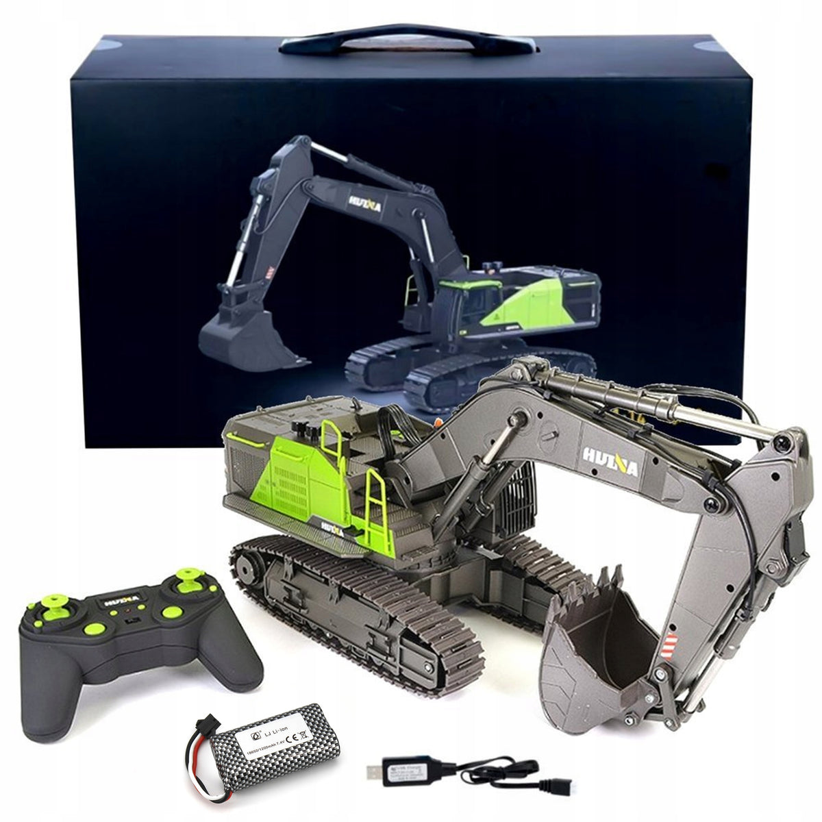 BIG Remote Controlled Excavator Huina 1593 RC 1:14 22-CH Metal Spoon Packaging status original