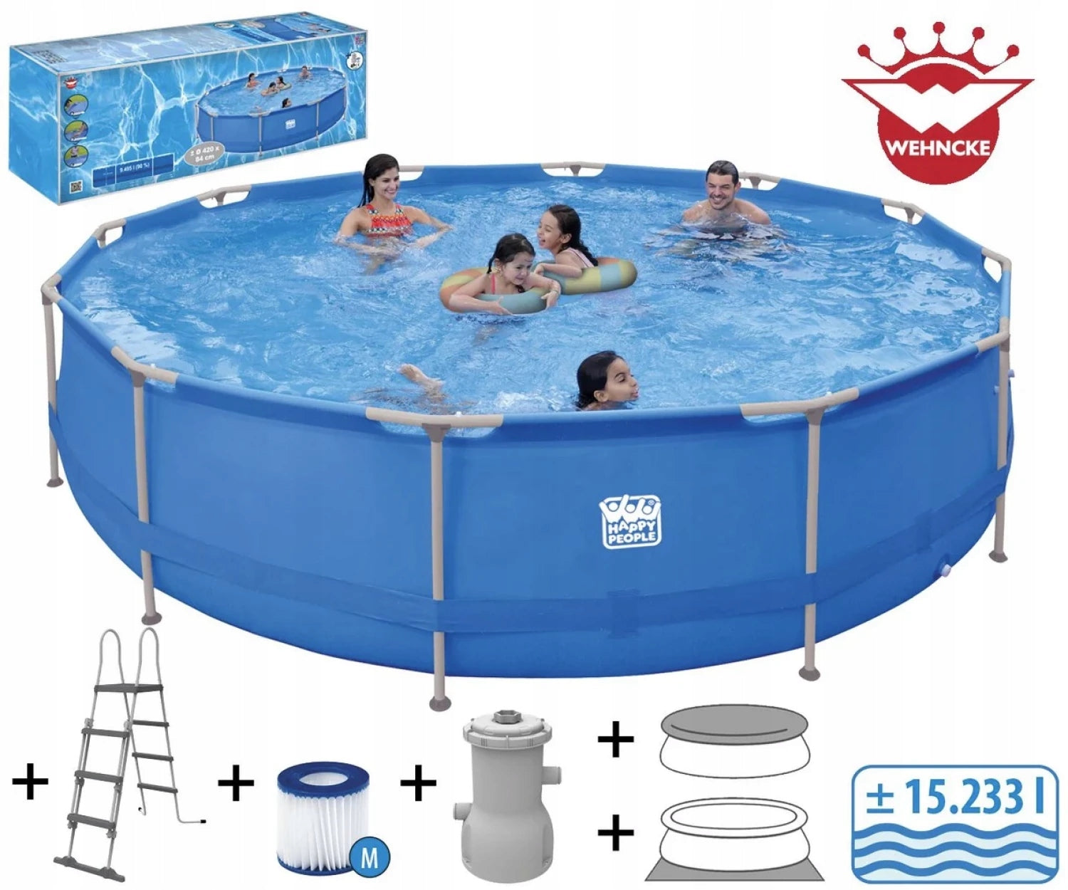BIG SWIMMING POOL Happy People GARDEN Framed 450x122cm LADDER PUMP MAT Manufacturer code 77515