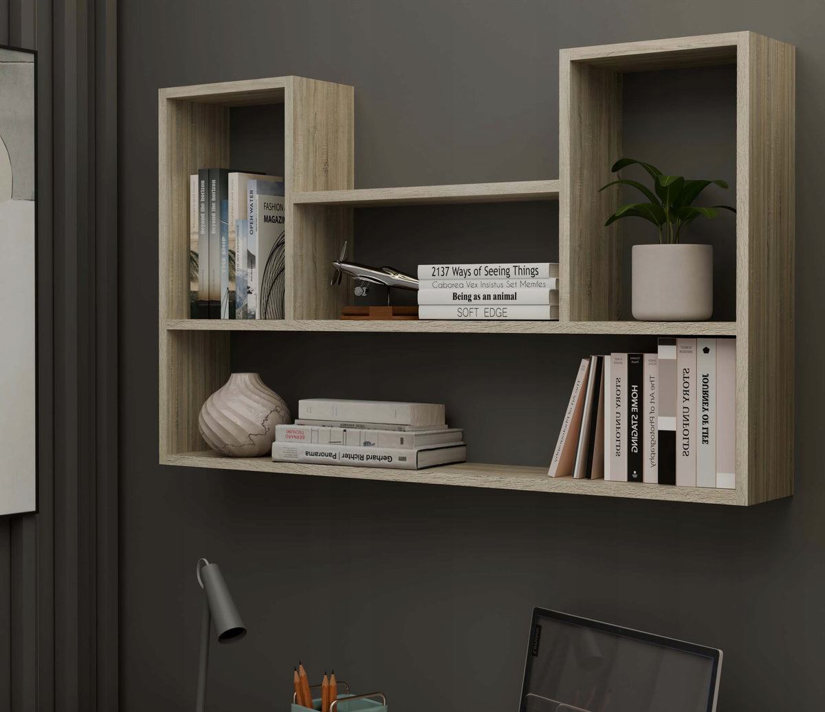 BILBAO 4P HANGING BOOKCASE - SONOMA OAK WALL SHELVES, MODERN DESIGN Brand TopEshop