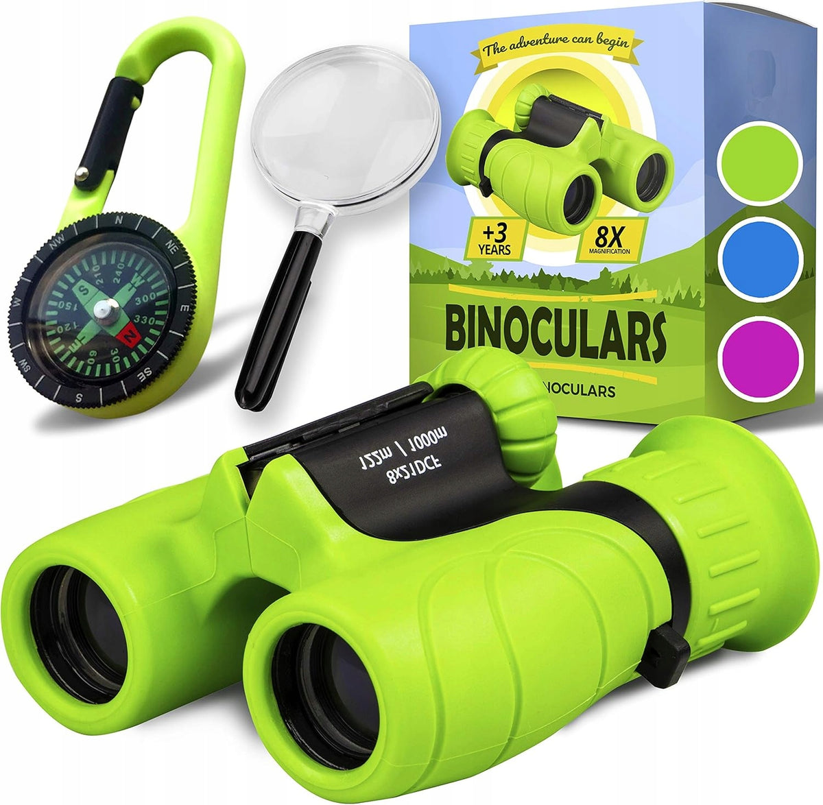 BINOCULARS FOR CHILDREN 8x21 EDUCATIONAL SET WITH COMPASS AND MAGNIFIER