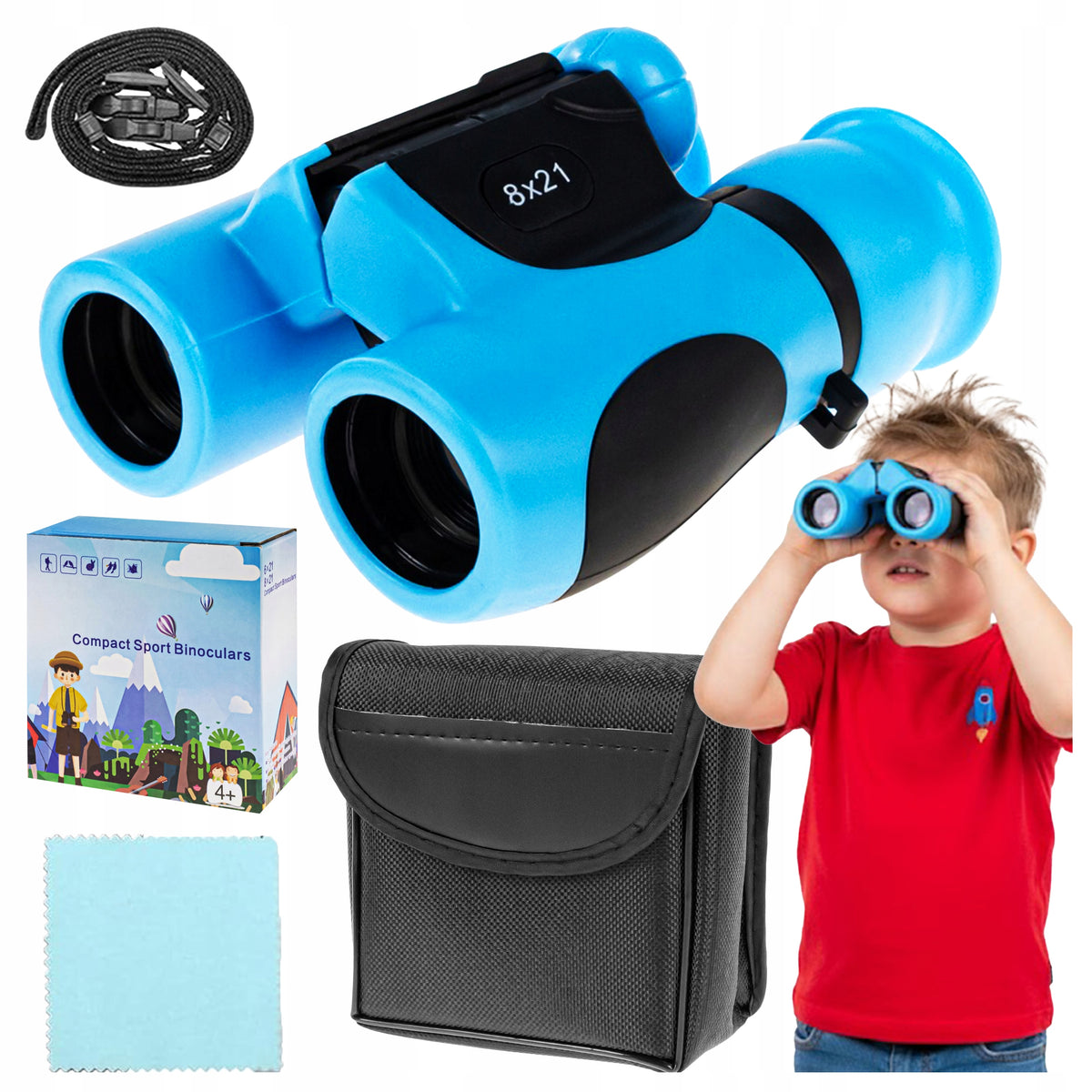BINOCULARS FOR CHILDREN GLASS OPTICS ZOOM MAGNIFICATION 8X21 ADJUSTMENT + CASE Packaging status original