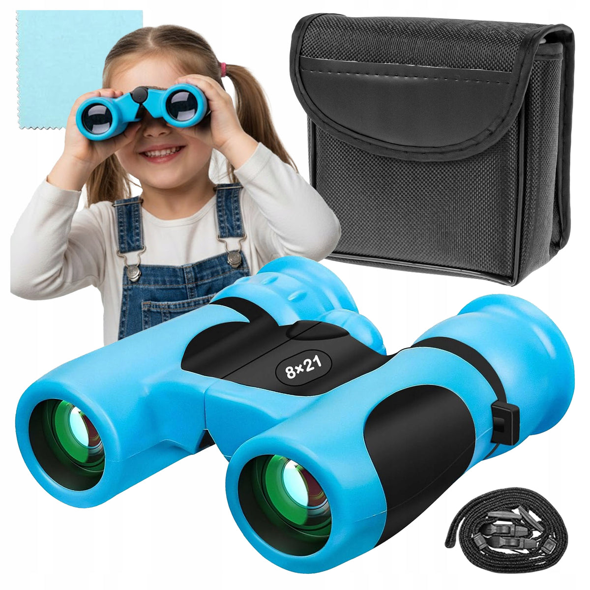 BINOCULARS FOR CHILDREN GLASS OPTICS ZOOM MAGNIFICATION 8X21 ADJUSTMENT + CASE