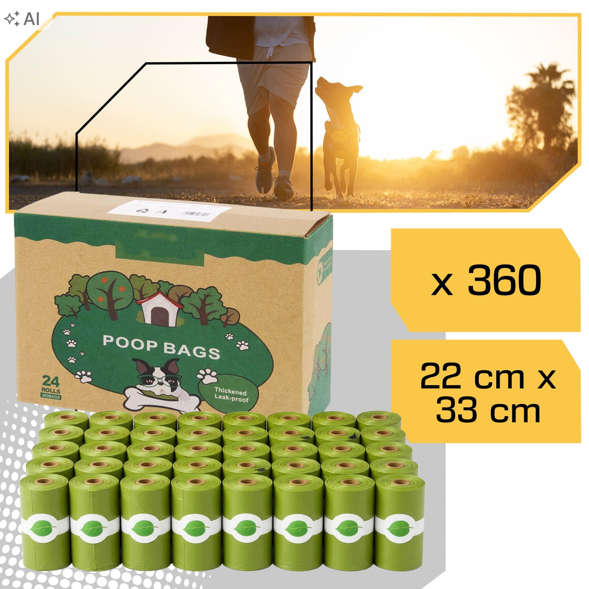BIODEGRADABLE BAGS FOR DOG FECES BIO DOG POOP BAGS 360 PCS CASE Manufacturer code Woreczki na odchody psie kupy