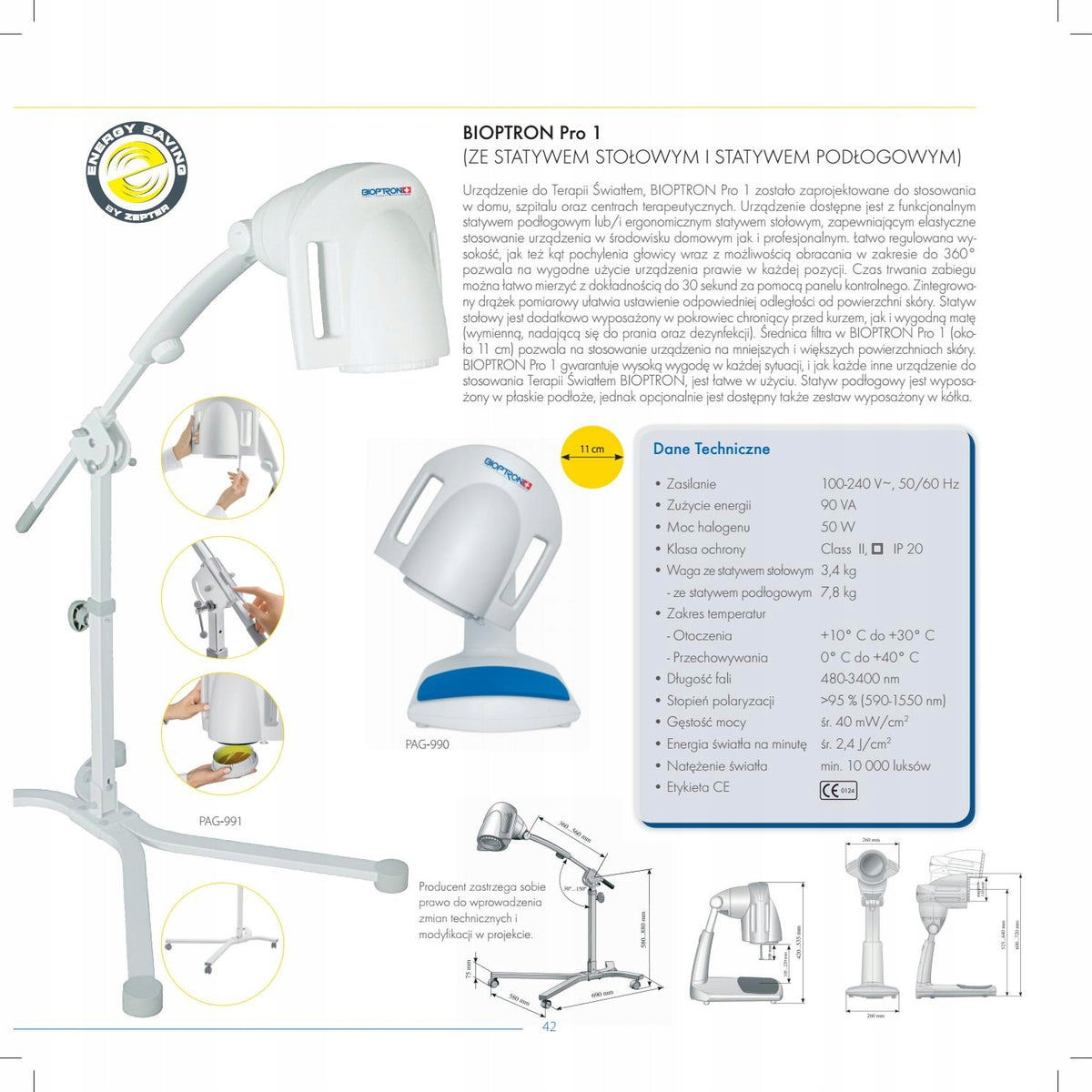 BIOPTRON Pro 1 lamp on a Zepter table stand Medical device yes