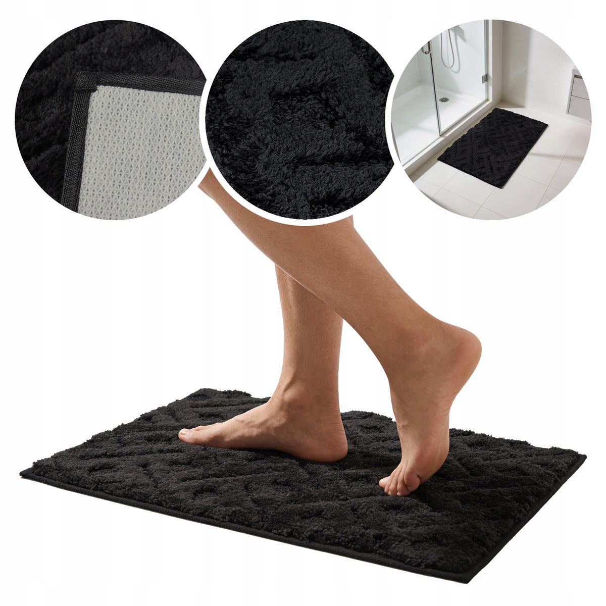 BLACK BATHROOM RUG NON-SLIP SOFT MICROFIBER ABSORBENT SOLID