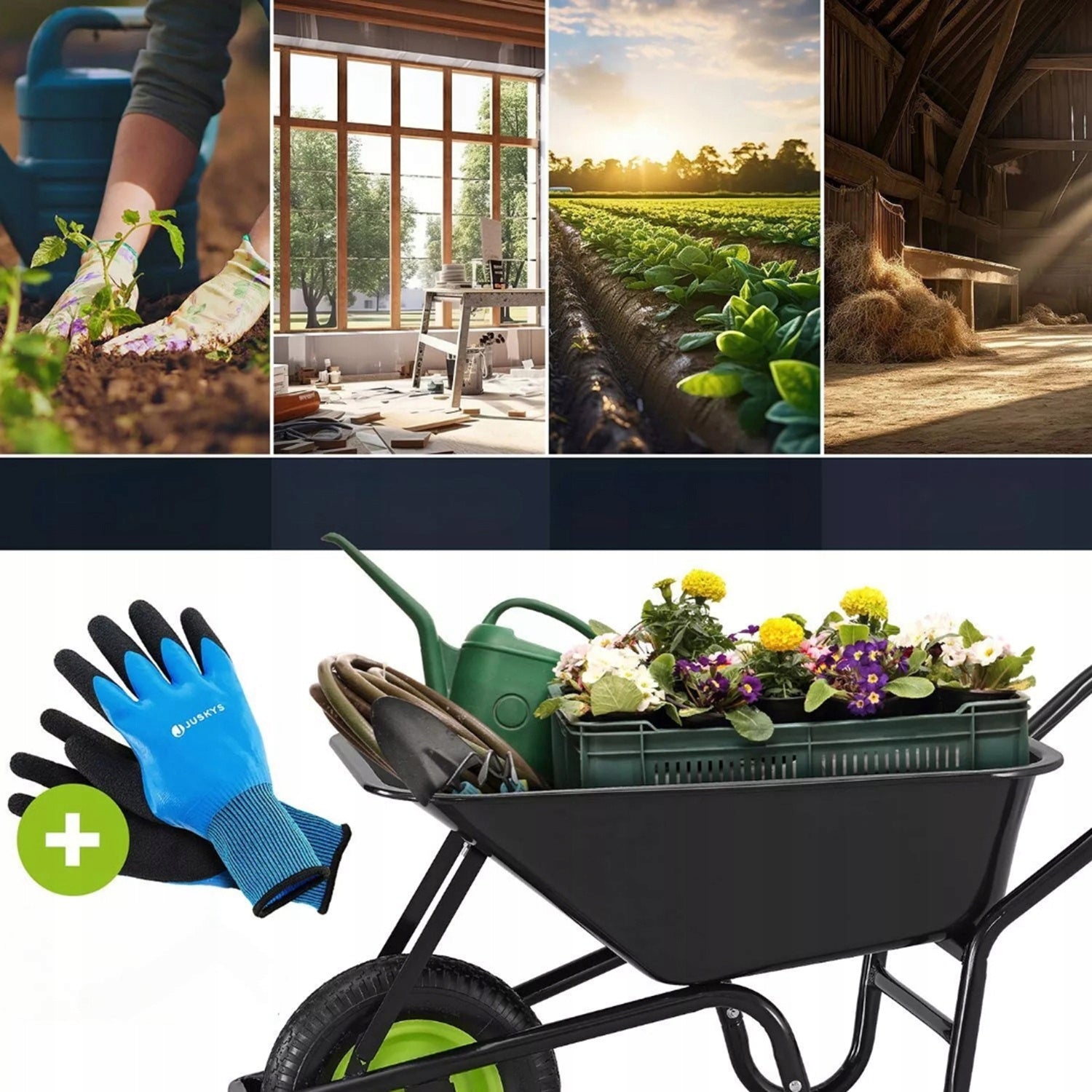 BLACK CONSTRUCTION GARDEN WHEELBARROW 210 KG 100L + WORK GLOVES Kind wheelbarrow