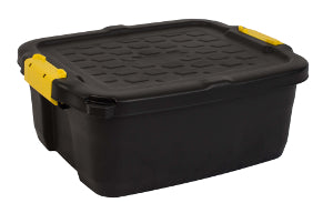 BLACK PLASTIC CONTAINER FOR BASEMENT GARAGE COVER HANDLES 24L 50x40x20CM