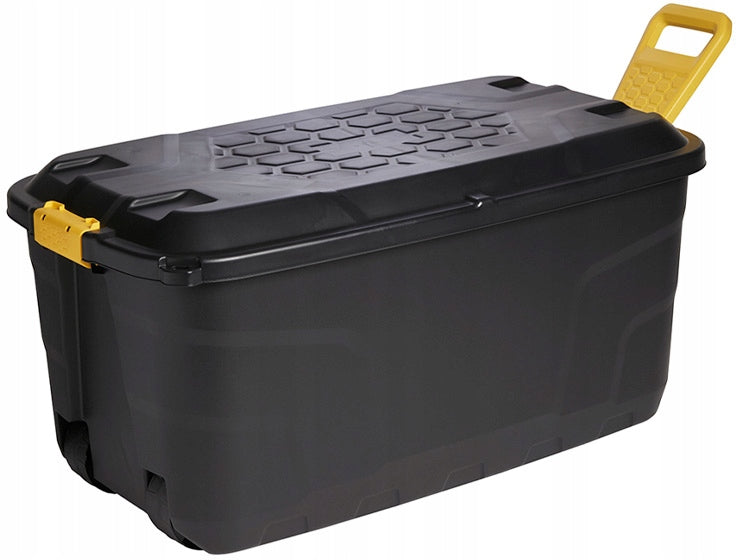 BLACK PLASTIC CONTAINER FOR BASEMENT GARAGE COVER WHEELS 110L WITH HANDLE
