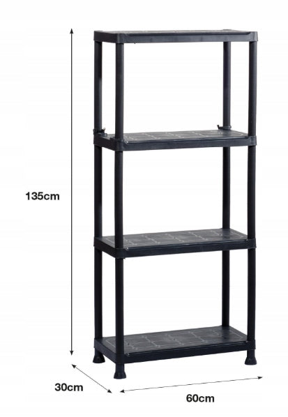 BLACK PLASTIC GARAGE STORAGE RACK FOR OFFICE BASEMENT 4 SHELVES STRONG Manufacturer code 0503173/r